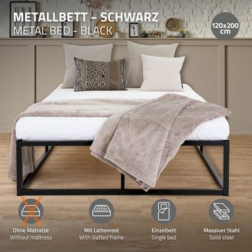 ML-DESIGN Metallbett Bett für Schlafzimmer mit Lattenrost auf Stahlrahmen robust, Gästebett 120x200 cm Schwarz leichte montage Gästebett