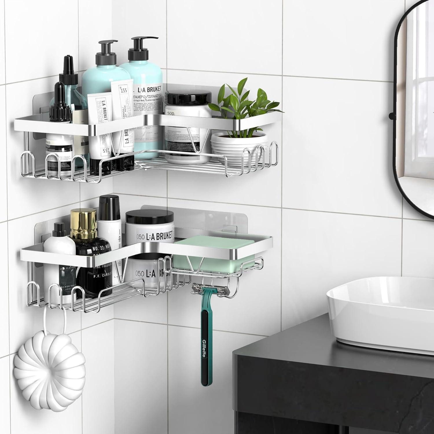 LuxusKollektion Duschablage Duschablage Ecke Edelstahl ohne Bohren Badezimmer Organizer – Bild 3 von 5