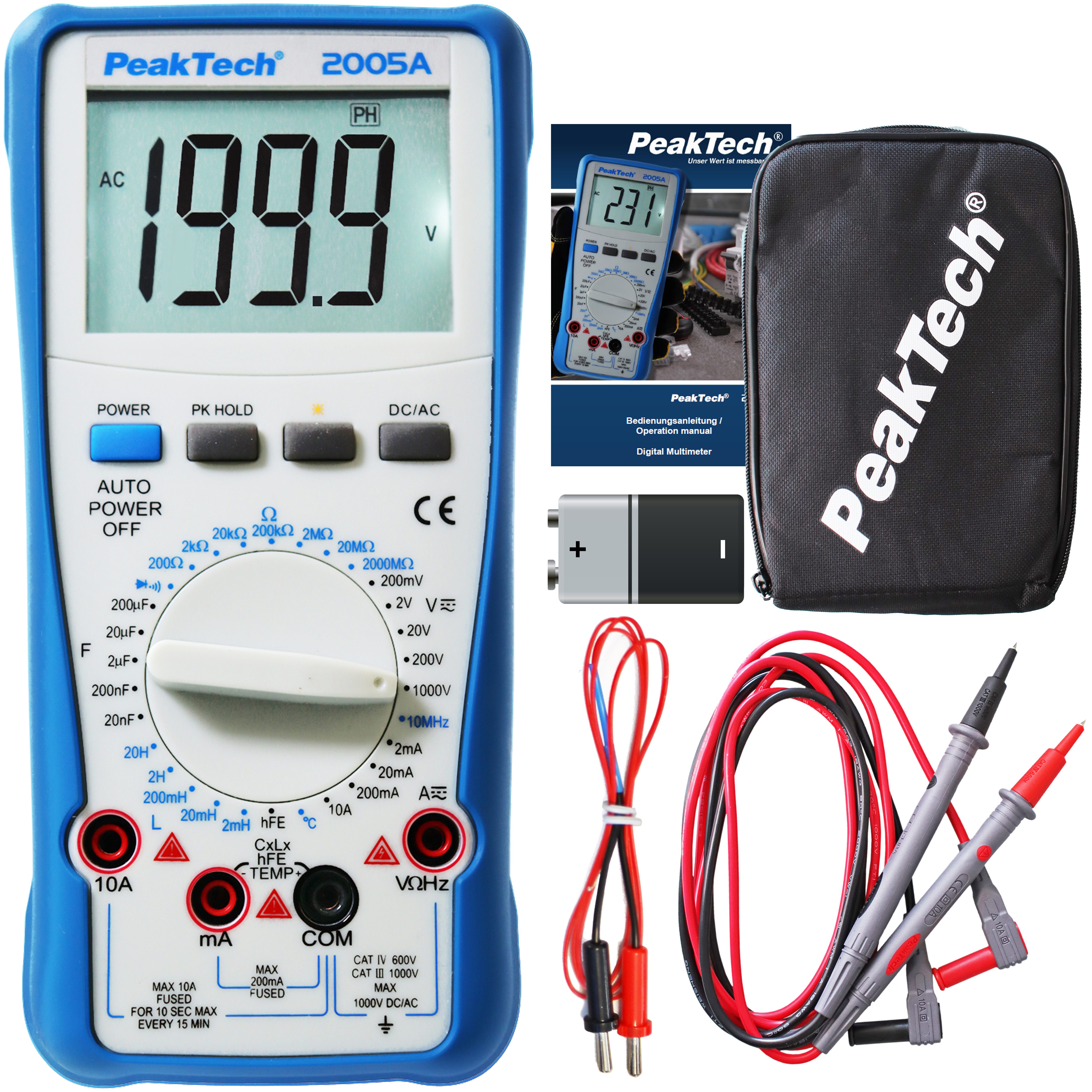 Multimeter PeakTech 2005 A: Digital Multimeter ~ 2.000 Counts ~ 1000V AC/DC