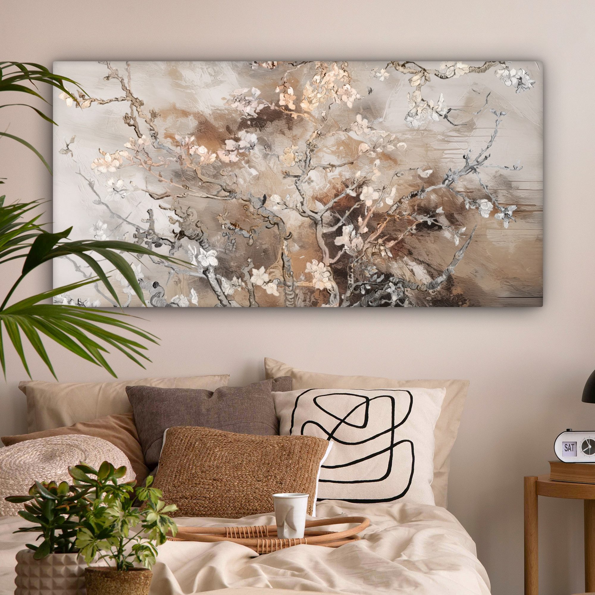 OneMillionCanvasses® Leinwandbild Panorama Mandelblüte - Kunst - Van Gogh - Beige - Abstrakt, Fotodruck (1 St), Leinwandbilder XXL Wohnzimmer, Deko Aesthetic 160x80 cm