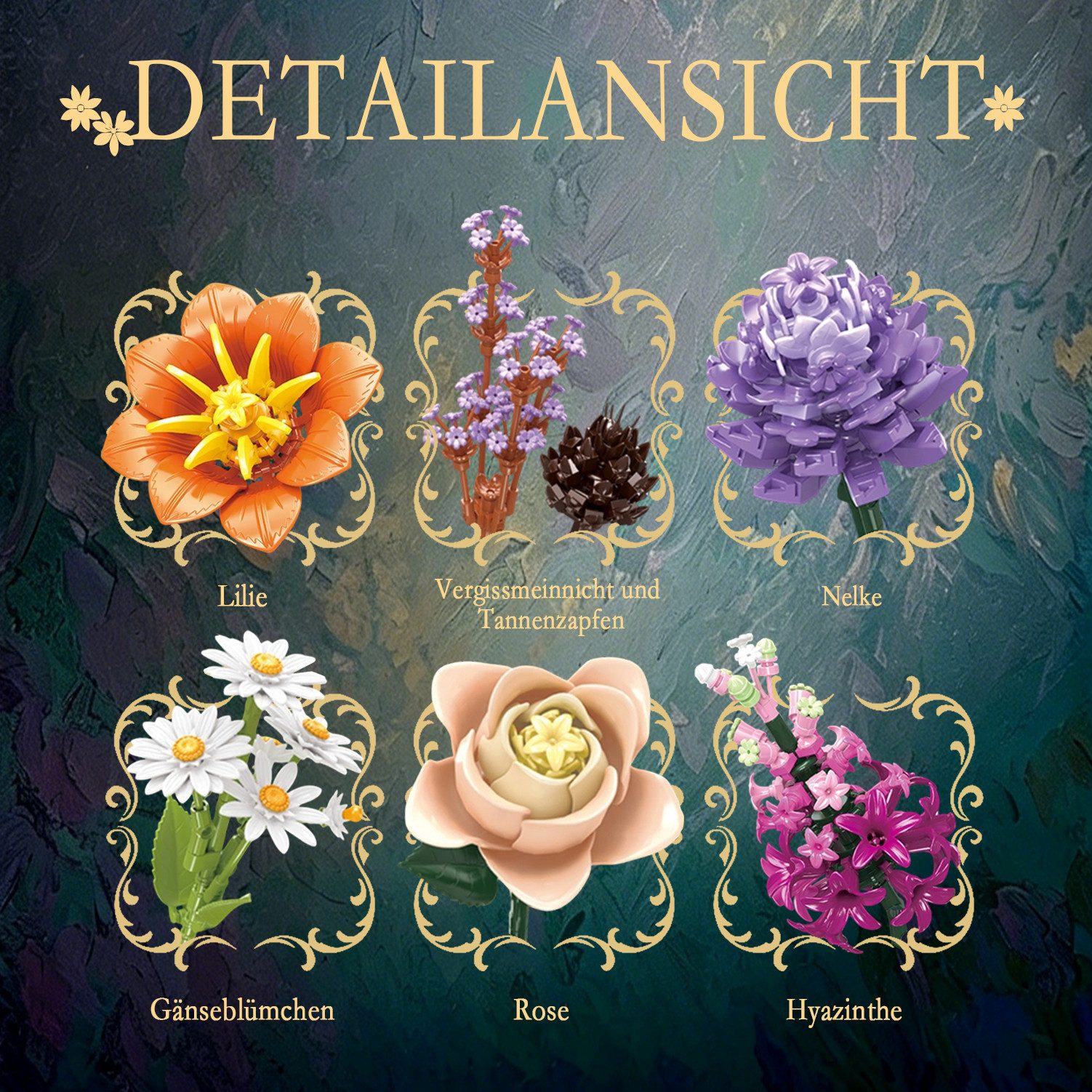 Esun Klemmbausteine Blumen 12 Wildblumen Set Blumenstrauß Bausteine 1190 St Spielbausteine, (Set, 1190 St., Komplettset), Geschenk für Frauen Männer Kinder Erwa – Bild 2 von 5