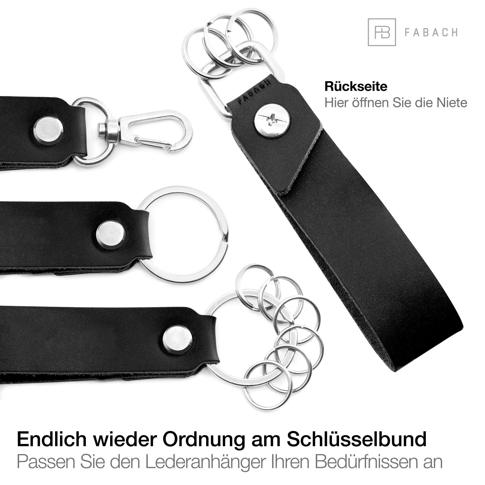 FABACH Schlüsselanhänger Leder Anhänger mit Schwarz Gravur wechselbarem Schlüsselring - "Glücksbringer"