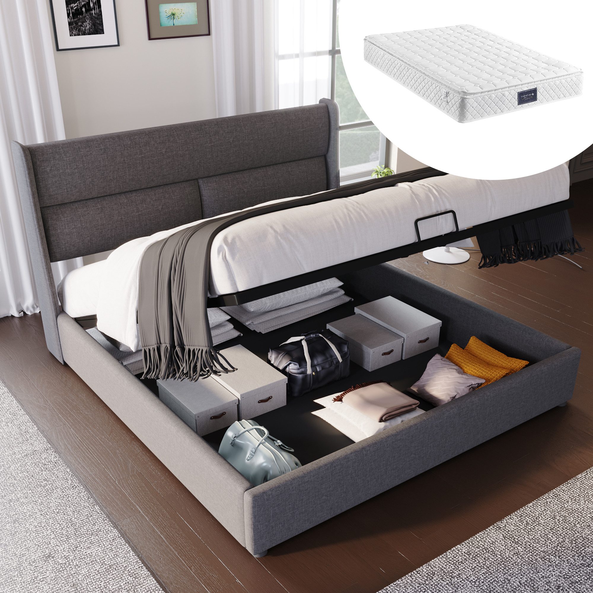STILVORA Polsterbett 140x200 Stauraumbett Jugendbett Bettgestell günstig online kaufen