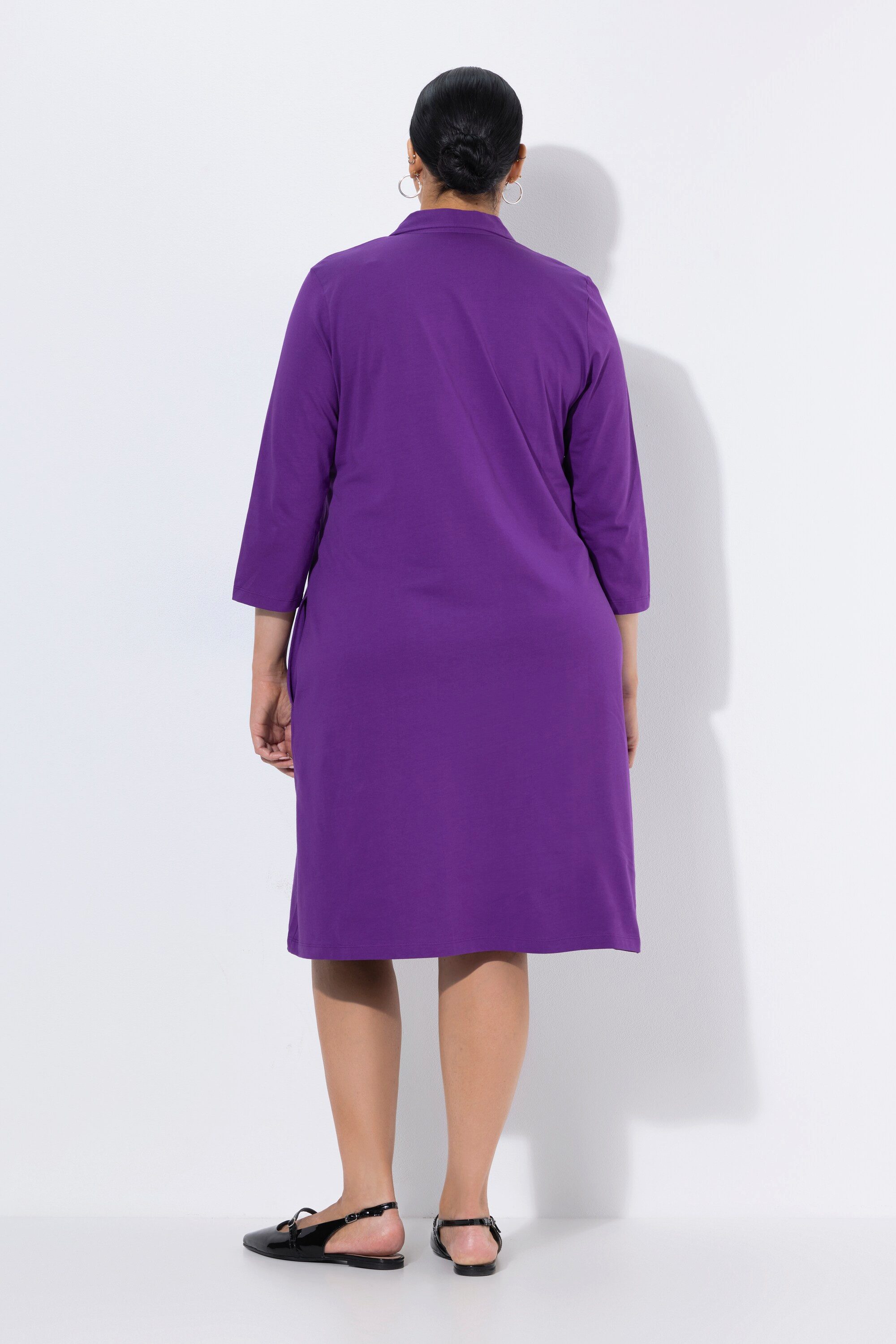 Ulla Popken Midikleid Jerseykleid A-Linie Hemdkragen 3/4-Arm Taschen