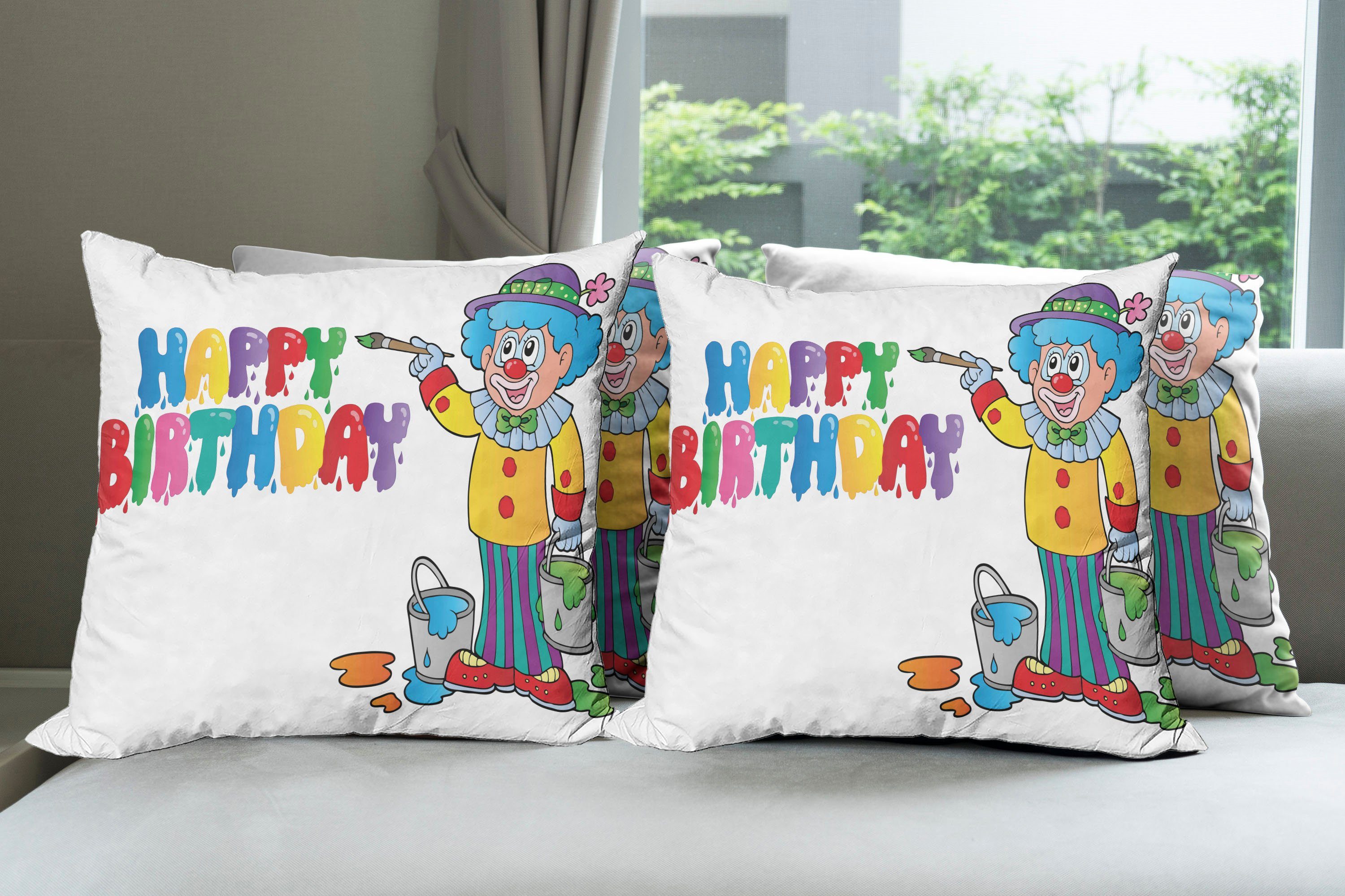 Doppelseitiger Digitaldruck, (4 Accent Stück), Geburtstag Geburtstags-Party-Clown Abakuhaus Kissenbezüge Modern