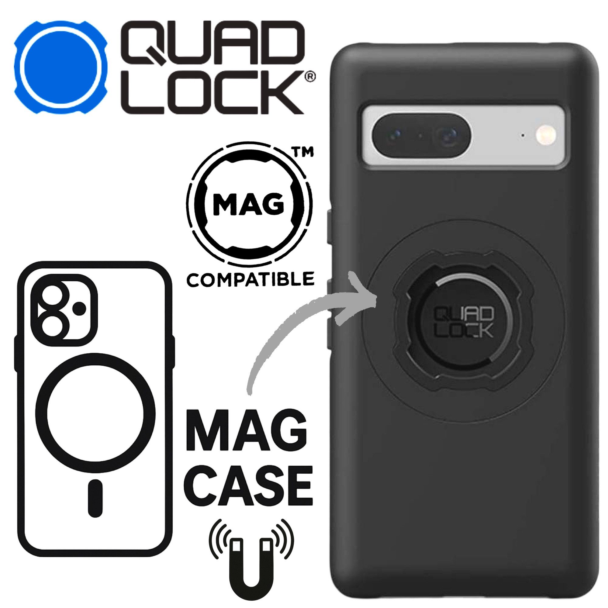 Quad Lock Handy-Halterung QUAD LOCK MAG Case Handy Schutz Hülle passend für Google Pixel 8 Pro