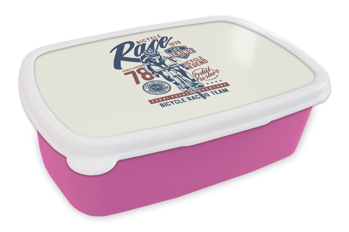MuchoWow Lunchbox Straßenradsport - Rennen - Vintage, Kunststoff, (2-tlg), Brotbox für Erwachsene, Brotdose Kinder, Snackbox, Mädchen, Kunststoff rosa