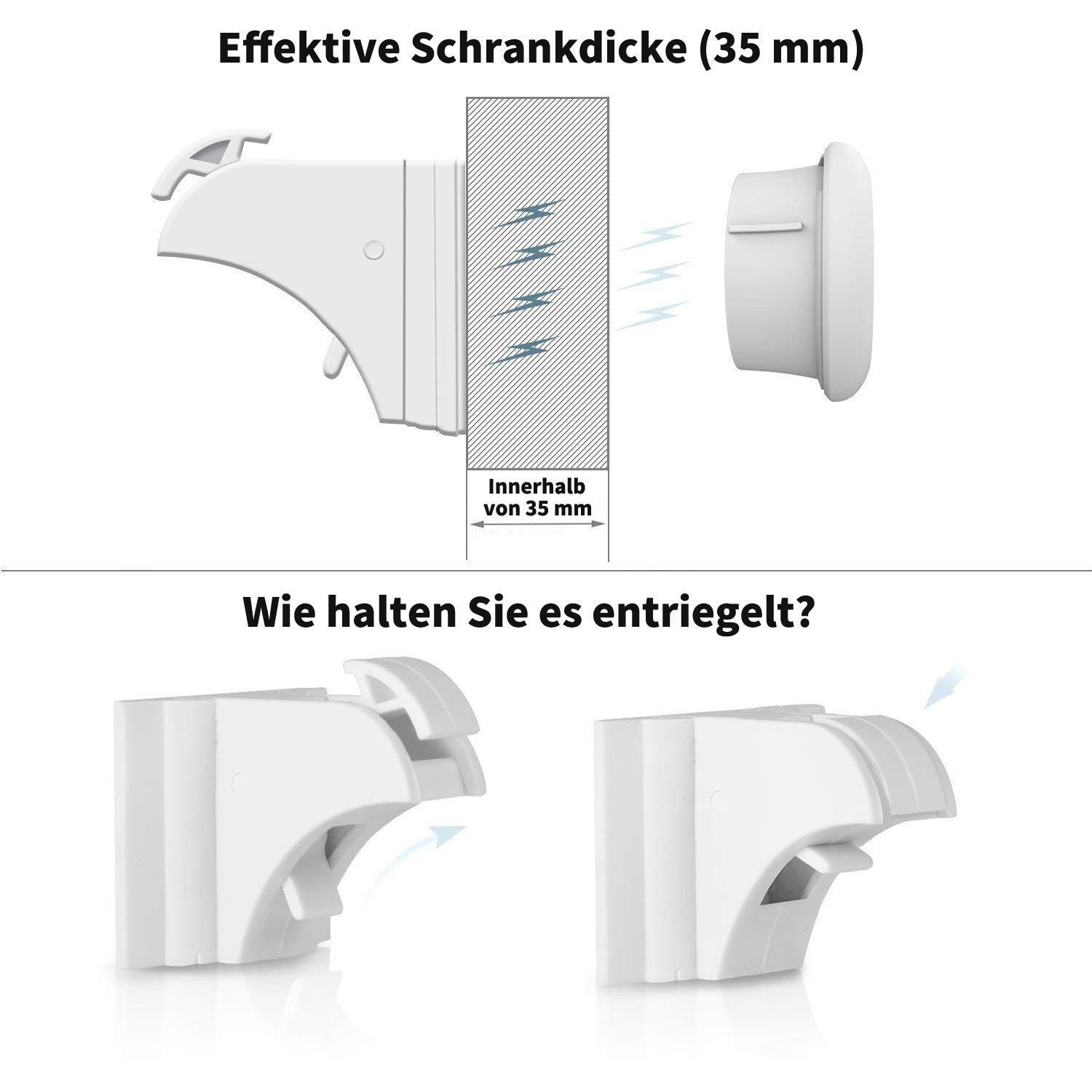 POPOLIC Kindersicherung Babysicherheit Magnetisches Schrankschloss unsichtbare Kindersicherung, 10Schlösser mit 2Schlüsseln, für Schränke und Schubladen – Bild 4 von 5
