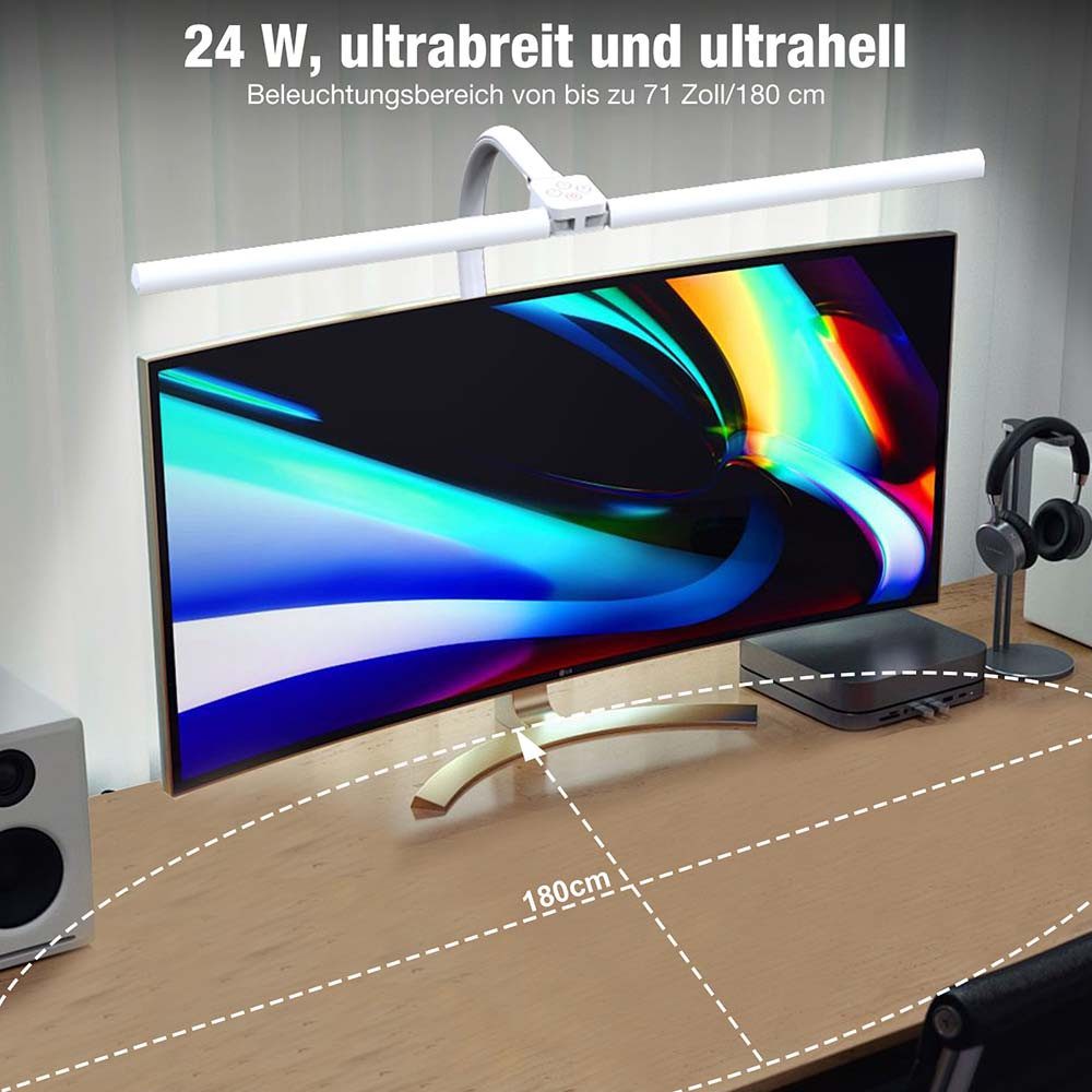 MUPOO LED Schreibtischlampe Doppelkopf Schreibtischlampe klemmbar,Schwanenhals Architektenlampe, 24W,mit Fernbedienung,5 Farben/5 dimmbar,für Arbeit Büro