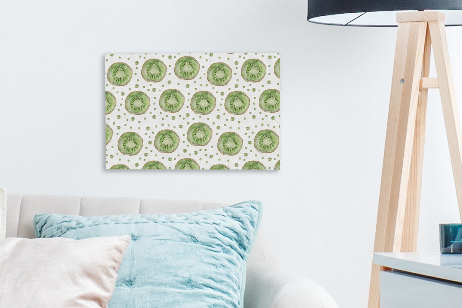 OneMillionCanvasses® Leinwandbild Wandbild Leinwandbilder, Muster, - (1 Grün Aufhängefertig, 30x20 Kiwi Wanddeko, cm St), 