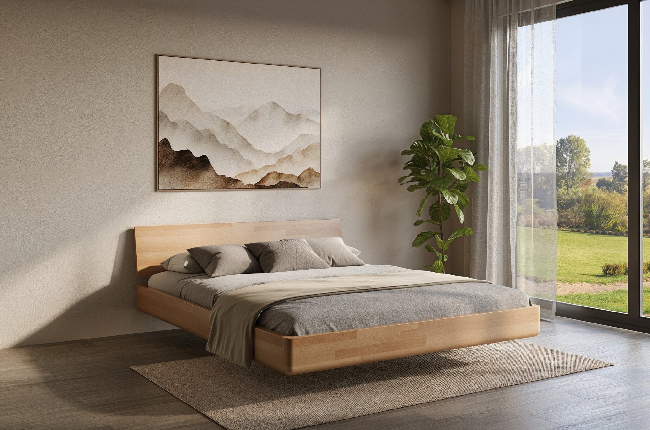 Visby Holzbett Lena (2-tlg., Buchenbett mit schwebender effekt), 120/200, Buche - lackiert, Naturfarben