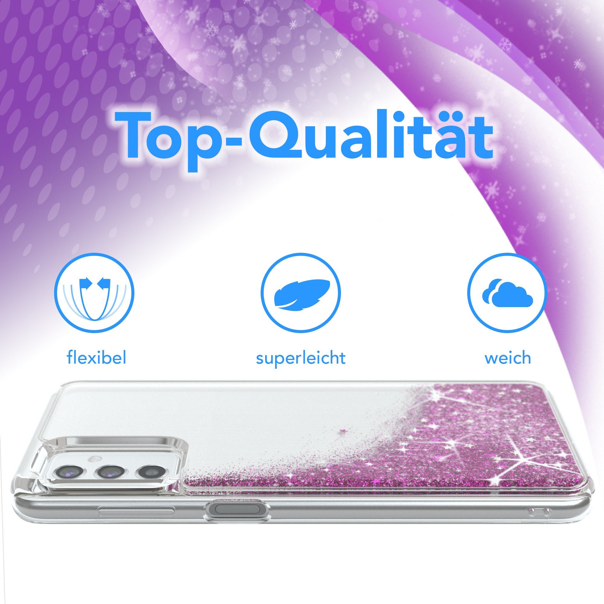 EAZY CASE Handyhülle Liquid Glittery Case für Samsung Galaxy M52 5G 6,7 Zoll, Bumper Case Back Cover Glitter Glossy Handyhülle Etui Violett Lila