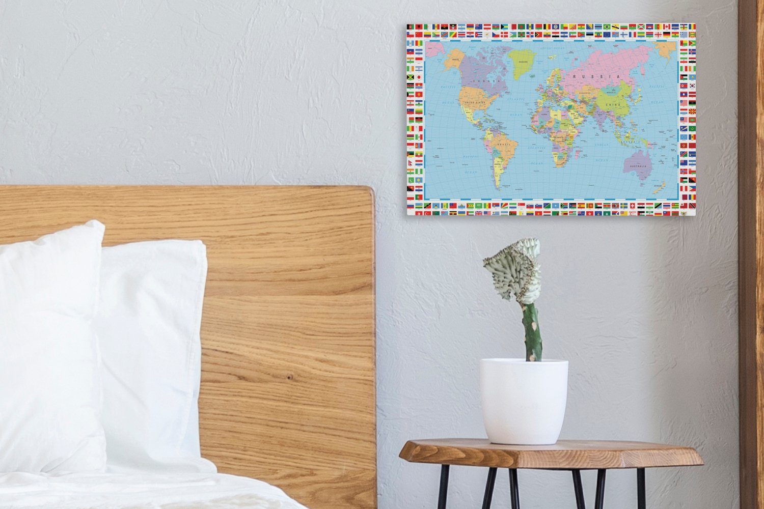 Welt Wanddeko, Leinwandbilder, Aufhängefertig, - St), Farben, 30x20 - Leinwandbild cm Karte - Flagge (1 Wandbild OneMillionCanvasses®