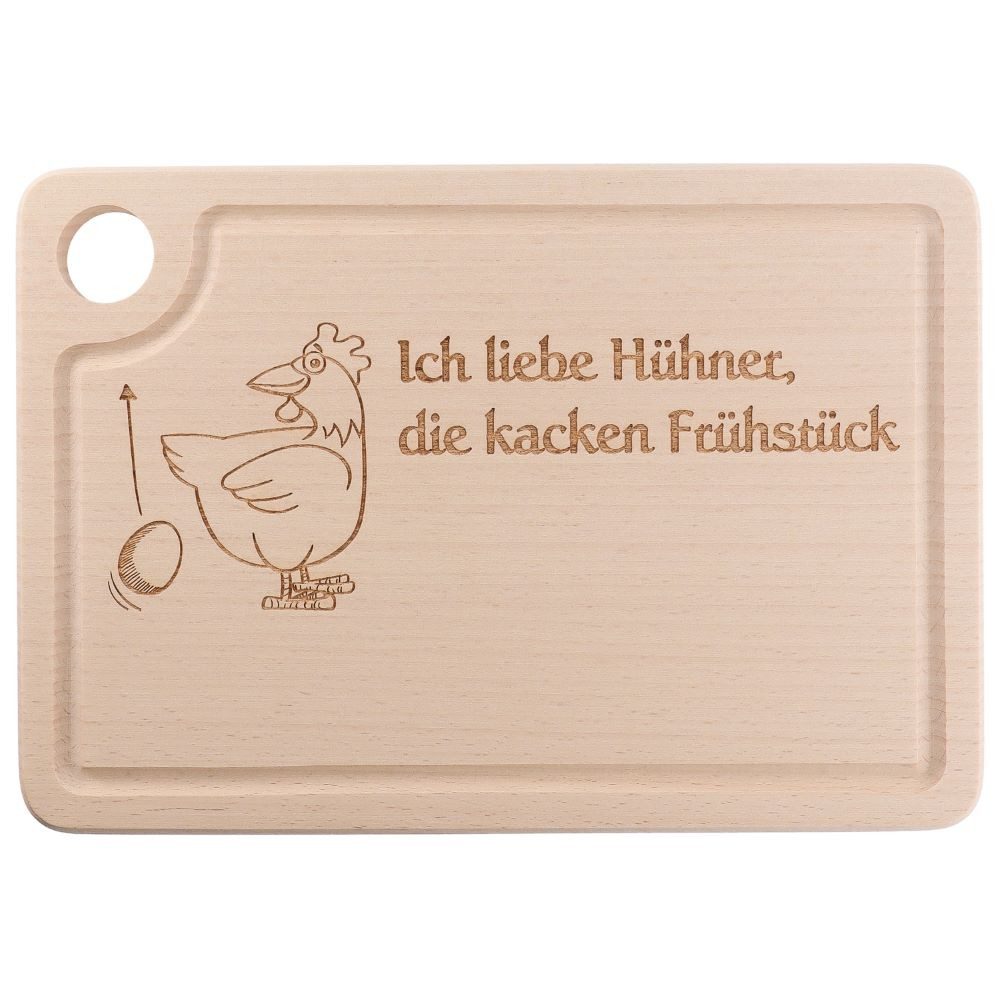 Spruchreif® Frühstücksbrett Holz-Schneidebrett mit Gravur und Griffloch, Brett mit Eierhalter