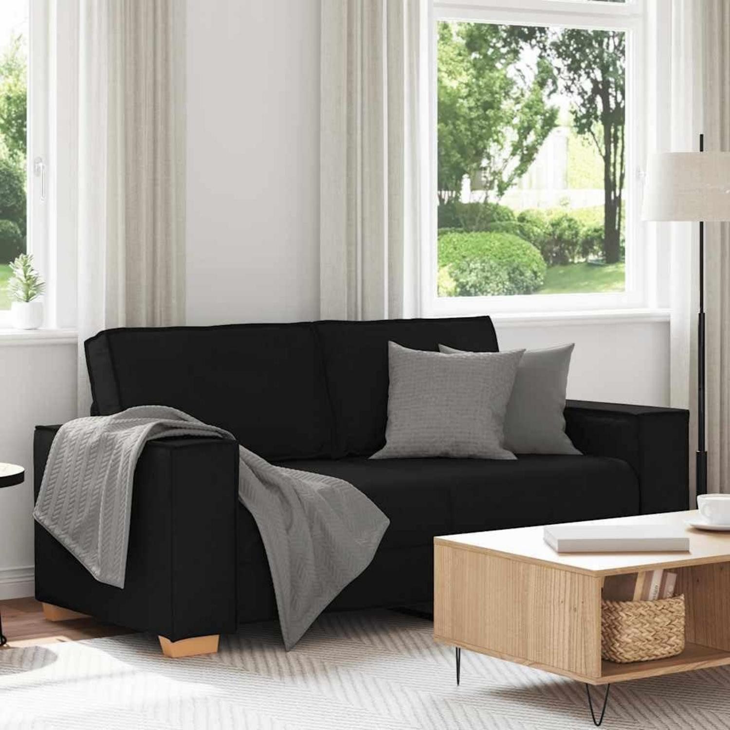 LuxusKollektion Schlafsofa Sofa 2 Sitzer Stoff Schlaffunktion Schlafcouch 140 cm Schwarz, Schlaf Couch