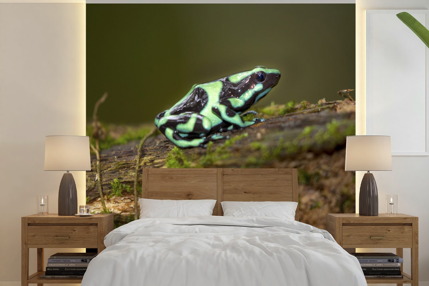 MuchoWow Fototapete Grüner Pfeilgiftfrosch auf einem Baumstamm in Costa Rica, Matt, bedruckt, (5 St), Vinyl Tapete für Wohnzimmer oder Schlafzimmer, Wandtapete