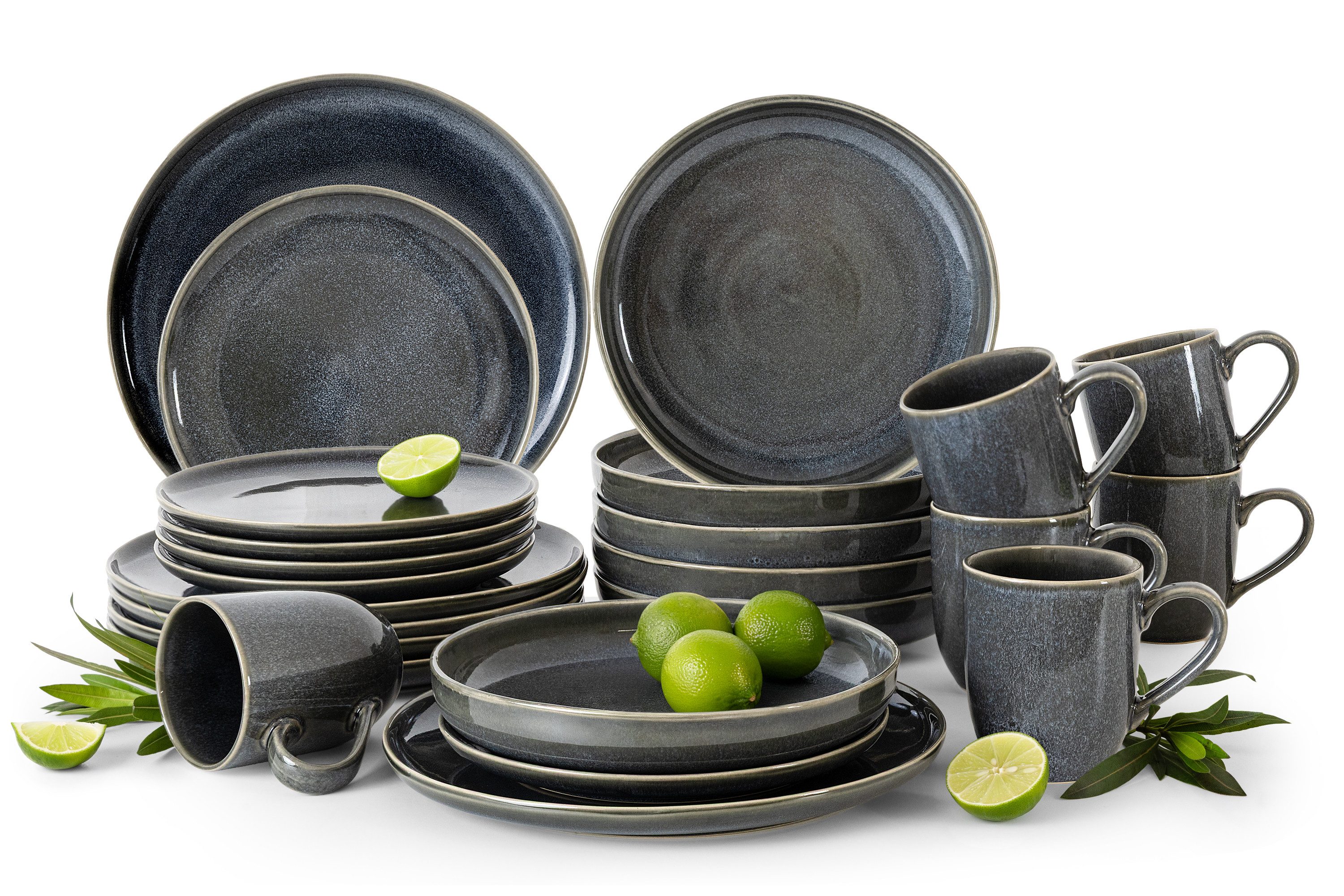 Ritzenhoff & Breker Kombiservice RITZENHOFF & BREKER EDA Geschirrset, Tafelservice, Reaktivglasur (24-tlg), 6 Personen, Steinzeug, spülmaschinen & mikrowellengeeignet, Loft-Stil, braun/grau/beige