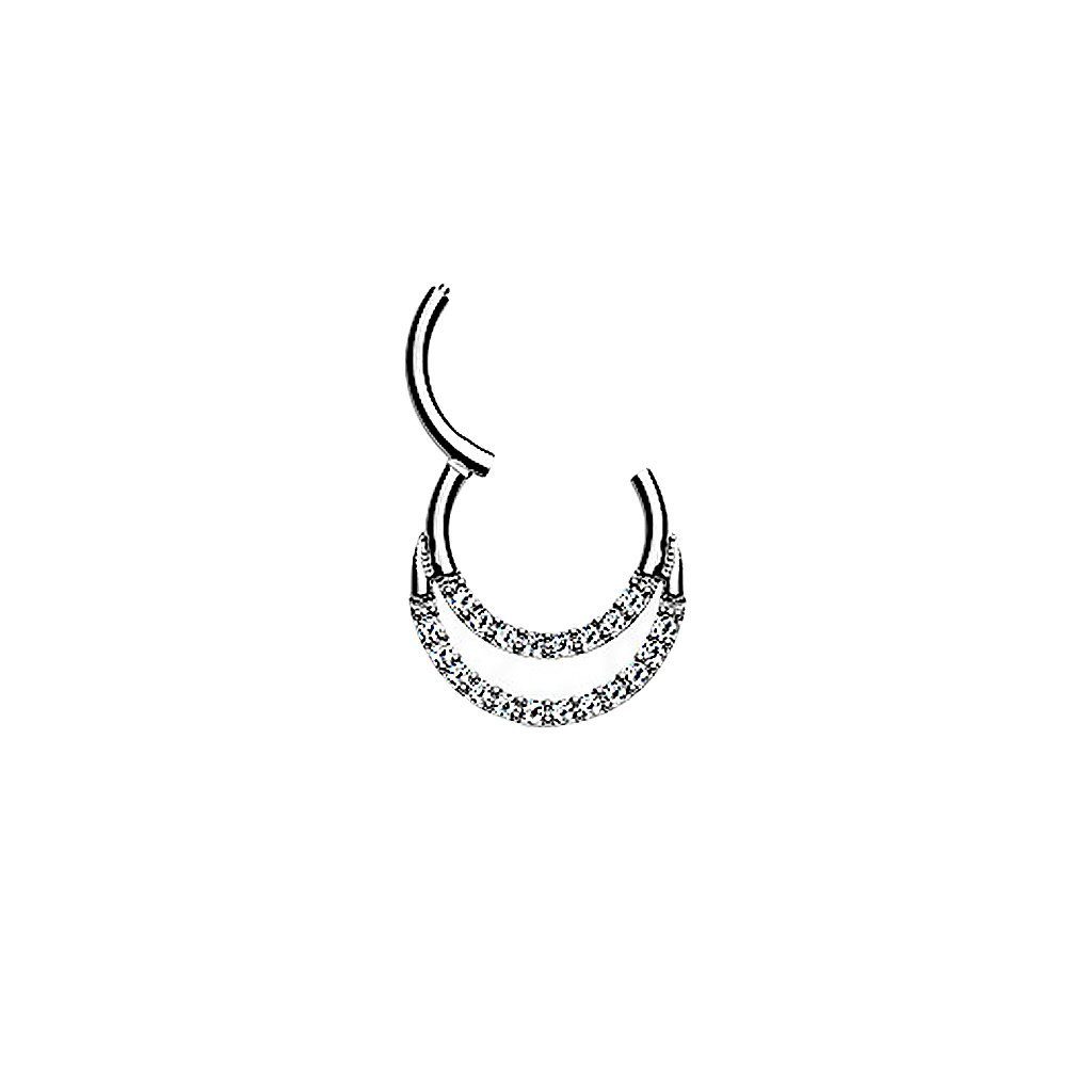 Taffstyle Nasenpiercing Titan Piercing Clicker Segment Ohrpiercing Ring Doppel Kristallreihe (Eleganter Titan Segmentring mit Doppel Kristallreihe für viele Piercings - Geschenkidee)