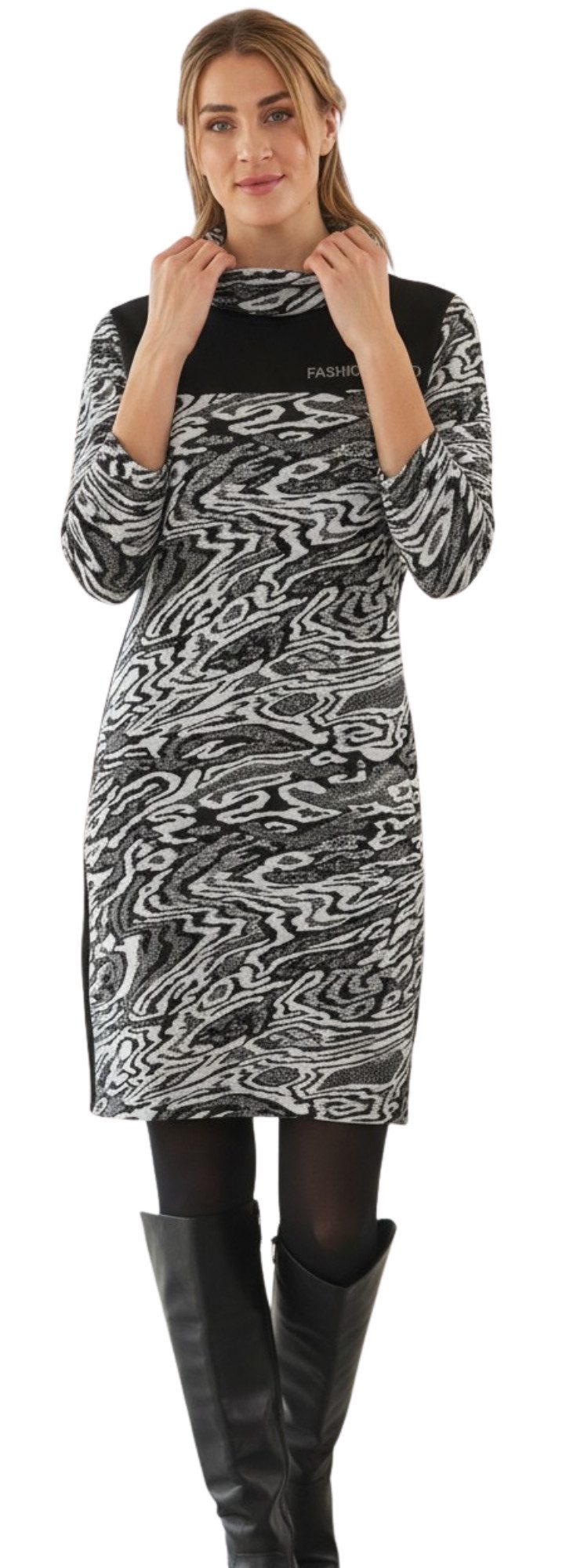 Estefania for woman Midikleid 193-5616, " Fashion Trend" mit Schalkragen und Strasssteinen Streifeneinsatz Seitlich