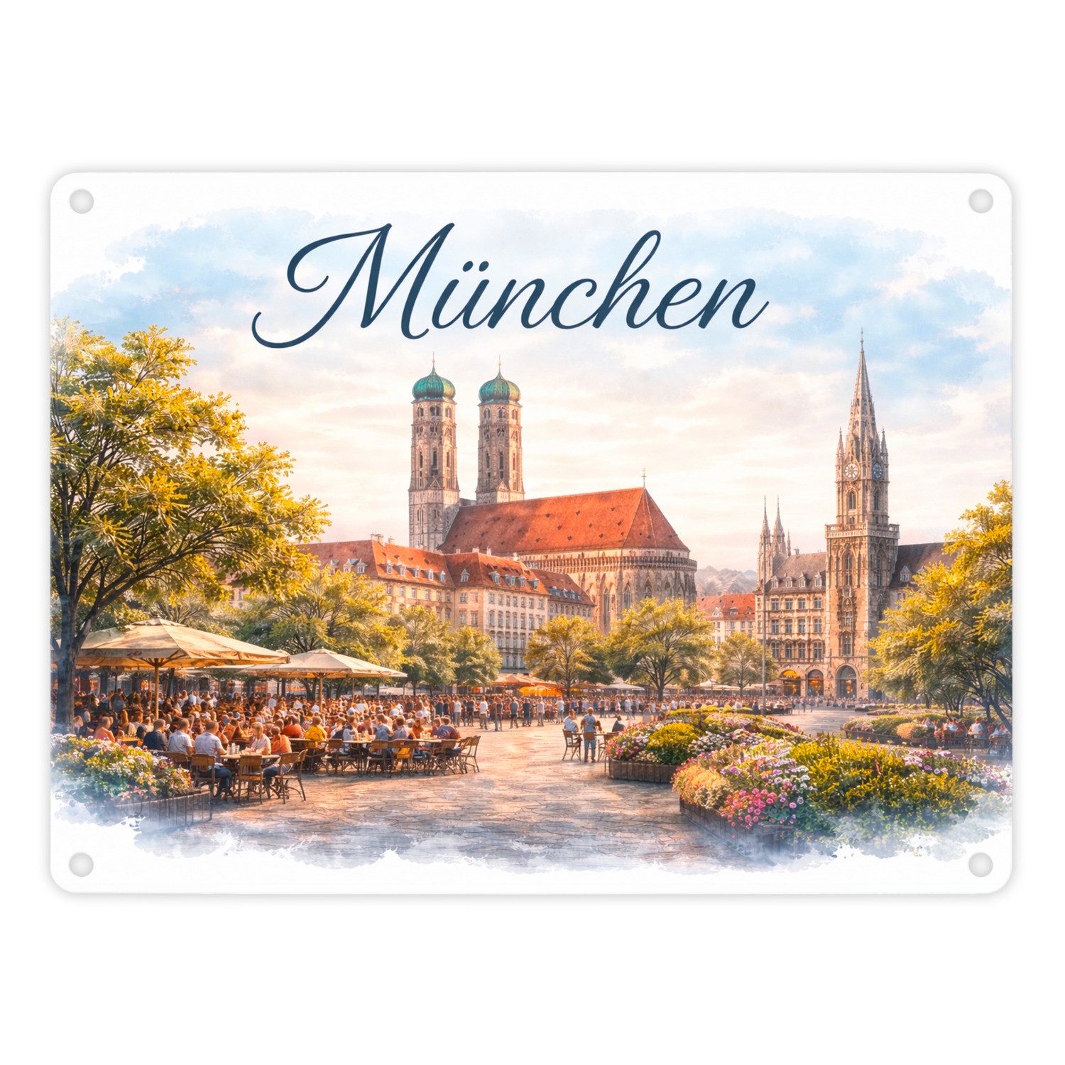 speecheese Metallschild München Skyline Frauenkirche Metallschild in 15x20 cm für Bayern Fans