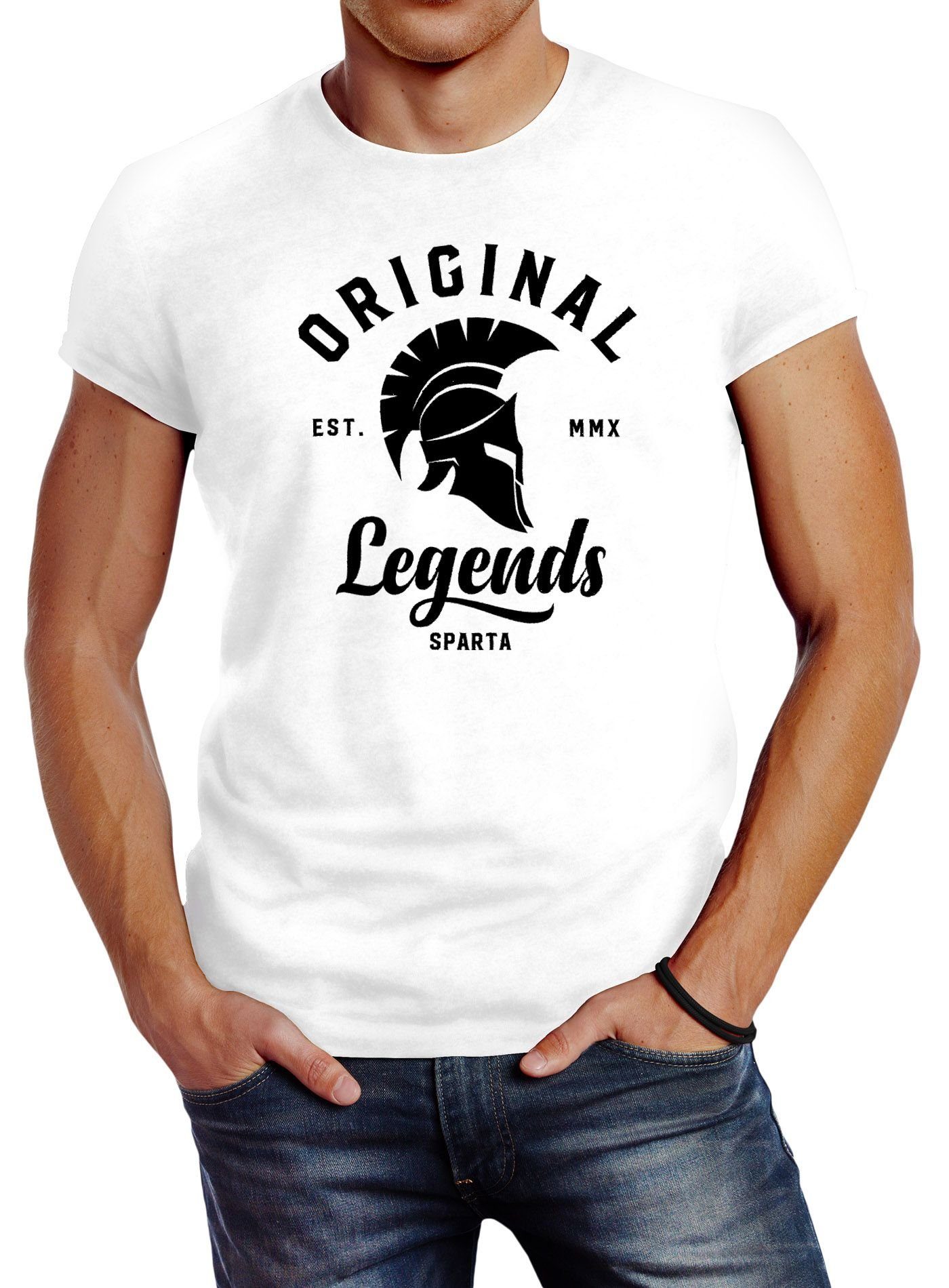 Neverless Print-Shirt Herren T-Shirt Original Legends Gladiator Sparta Streetwear Slim Fit Neverless® mit Print weiß