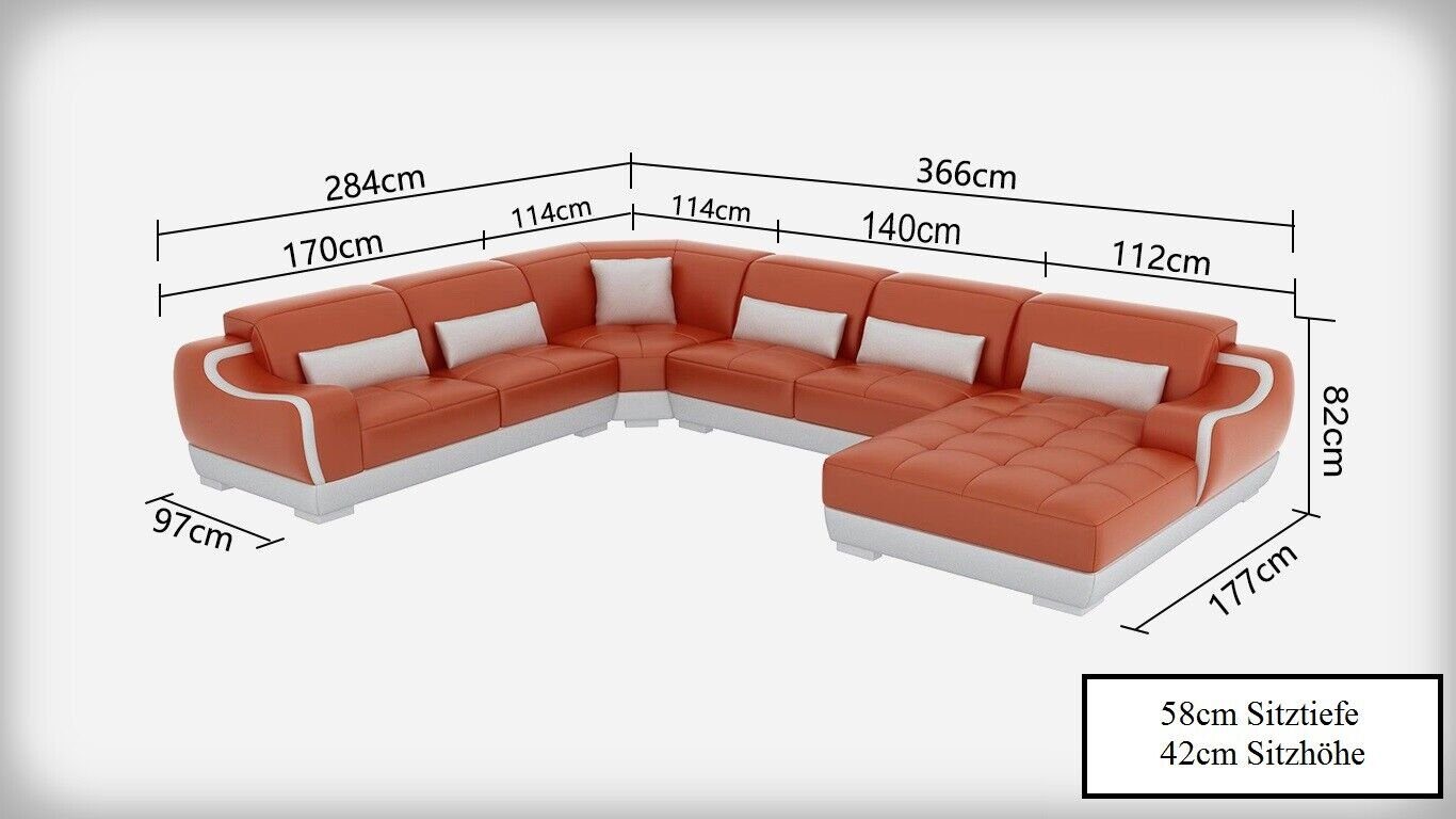 JVmoebel Ecksofa Wohnlandschaft Ledersofa Couch + USB Sofa U-Form Modern Garnitur