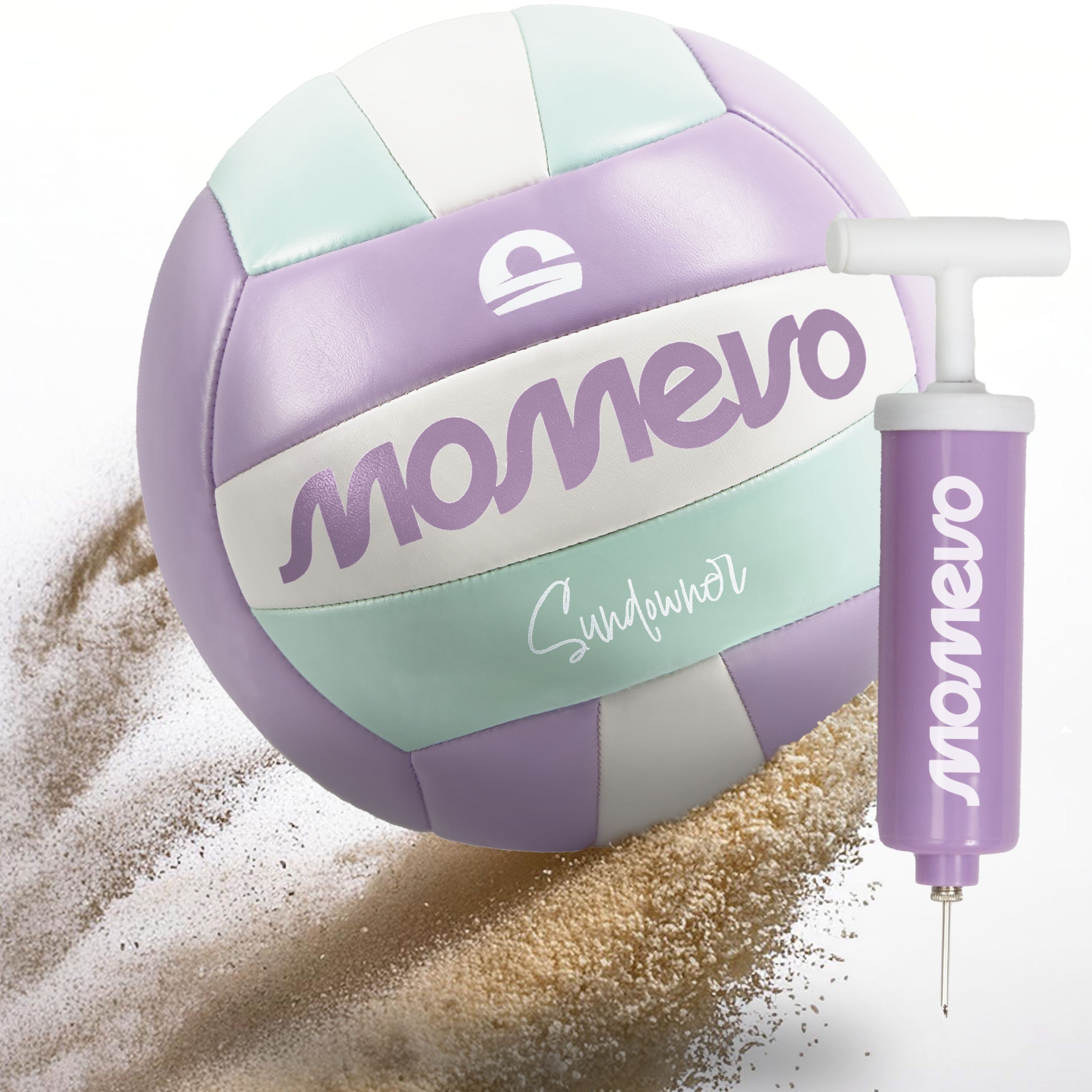 Momevo Beachvolleyball mit Pumpe, Größe 5, wasserdicht, weiche Oberfläche ideal für Anfänger