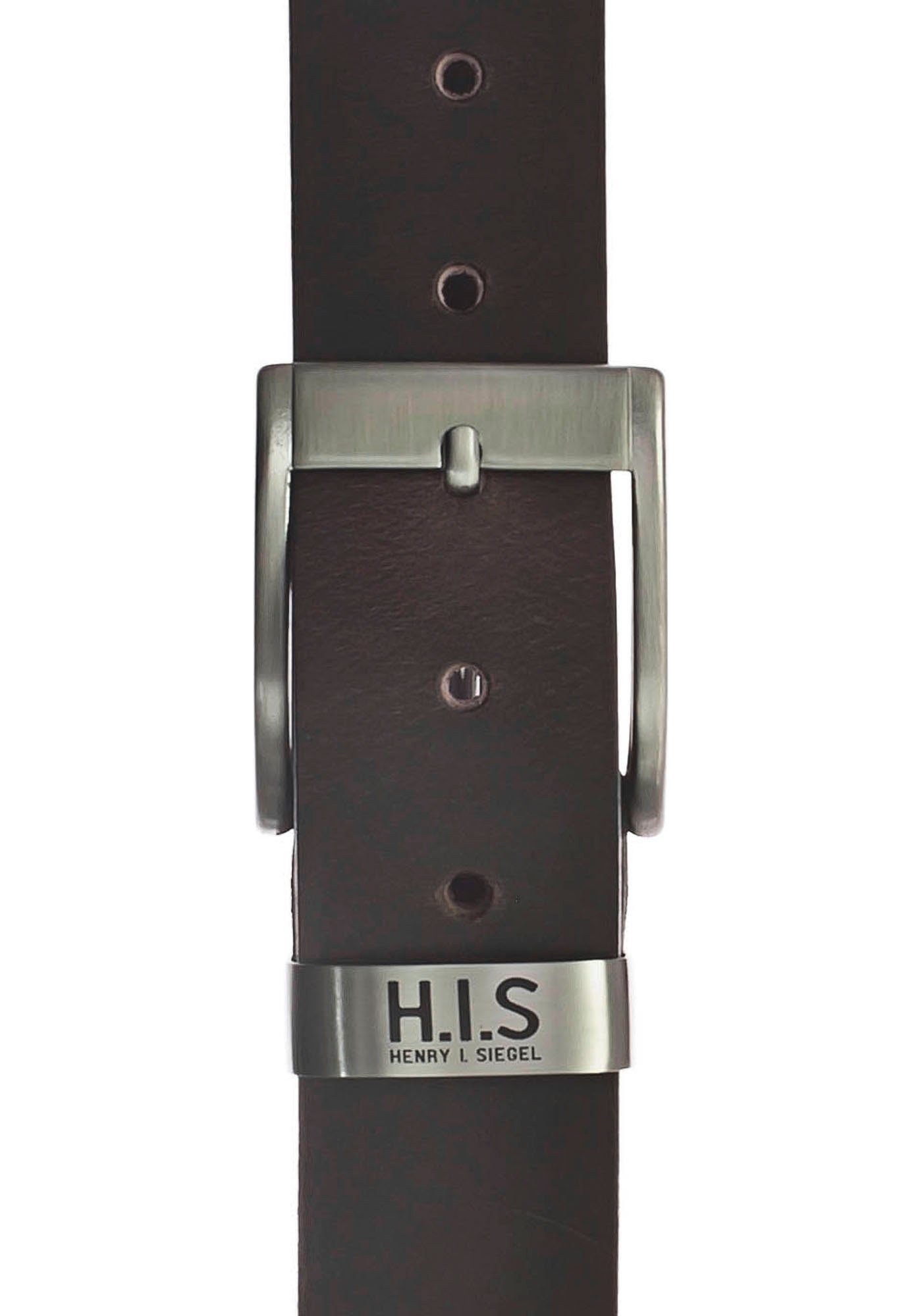 H.I.S Ledergürtel Vollrindledergürtel mit Metallschlaufe und LOGO dunkelbraun