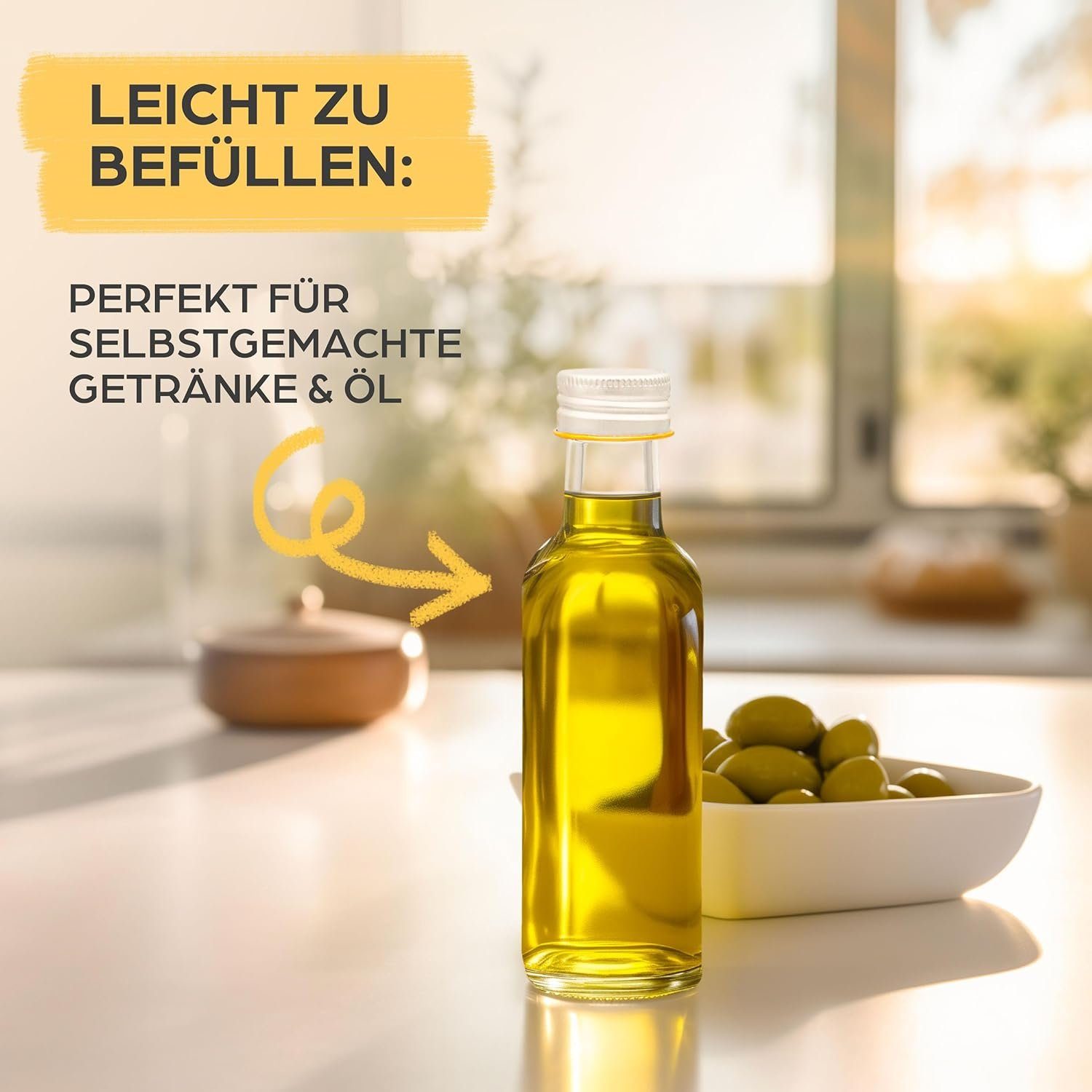 Praknu Trinkflasche 12 Glasflaschen 100ml Schraubverschluss Flaschen zum Befüllen, Leere Schraubverschluss Flaschen - Für Öl, Essig, Saft & Limonade