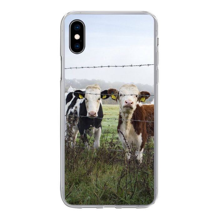 MuchoWow Handyhülle Kuh - Stacheldraht - Gras - Tiere Handyhülle Apple iPhone Xs Smartphone-Bumper Print Handy