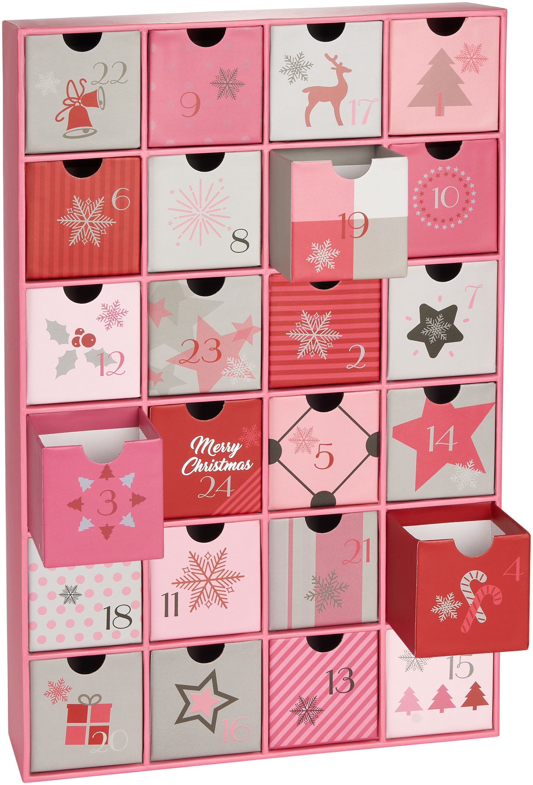 BRUBAKER befüllbarer Adventskalender DIY Weihnachtskalender zum Befüllen für Frauen & Mädchen - Rosa Pink (1-tlg), Weihnachtszauber Kalender mit 24 Türchen - 39 cm