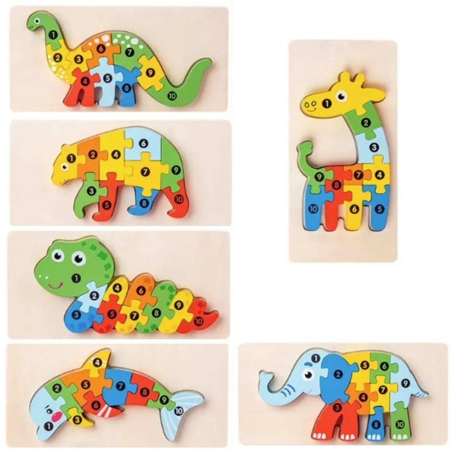 GICO Головоломки Kinder Holzpuzzle Set aus Holz 6 Motive mit Zahlen- 3916, Пазлыteile