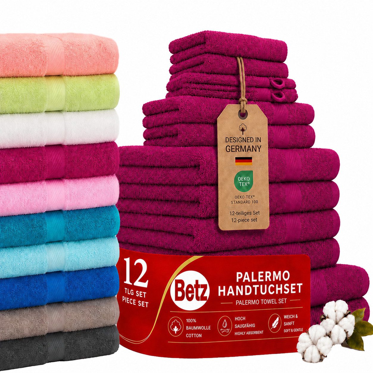 Betz Handtücher 12-TLG. Handtuch-Set Palermo, 100% Baumwolle (Set, 12-St)