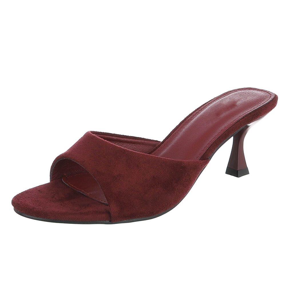 Ital-Design Damen Mules mit Blockabsatz und offener Spitze Pantolette (91742554) Pfennig-/Stilettoabsatz Sandalen & Sandaletten in Bordeaux