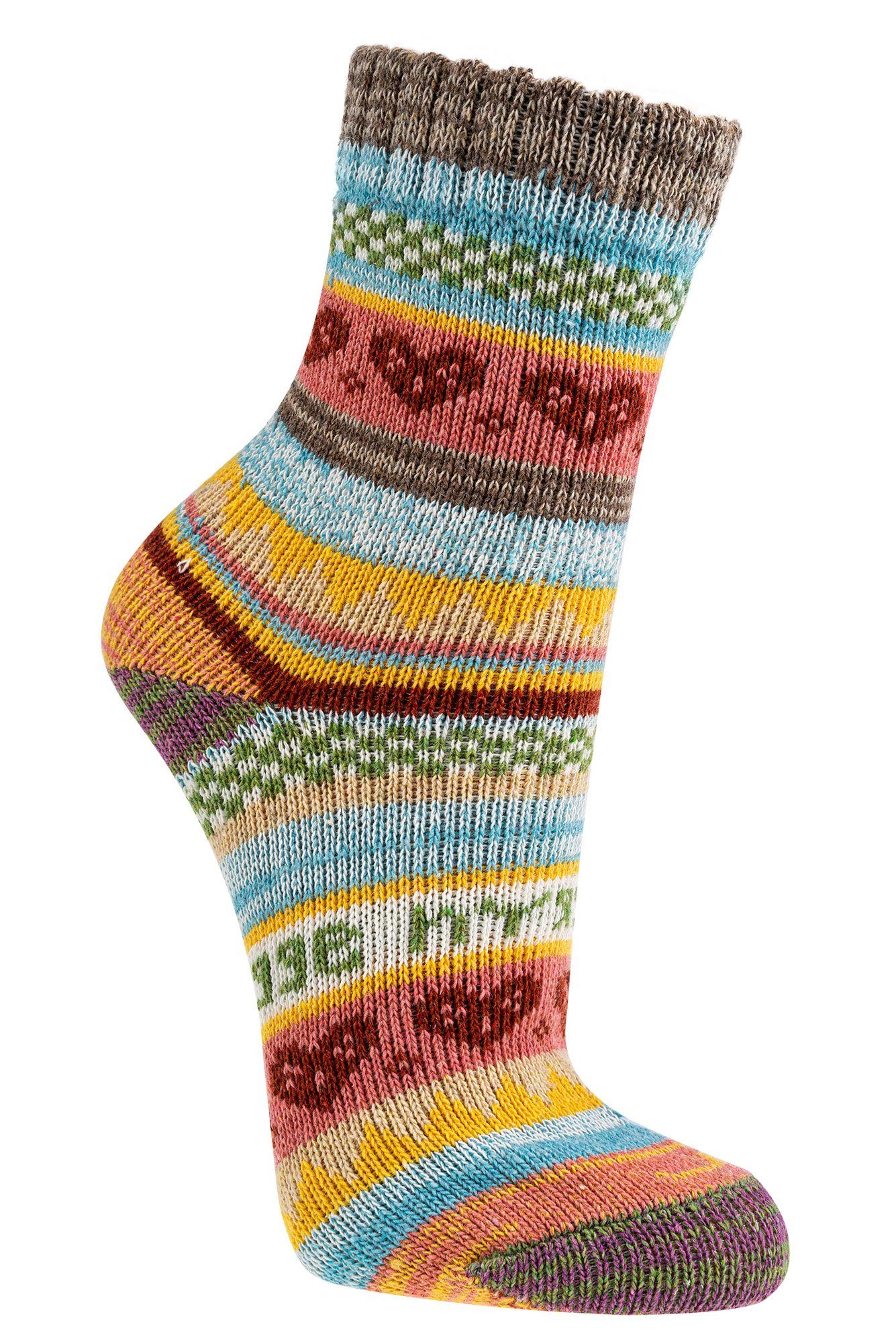 Socks 4 Fun Norwegersocken Bunte Norweger Socken mit schönem Hygge Muster mit 90% Baumwolle (6 Paar)