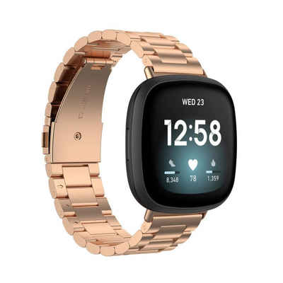 Wigento Smartwatch-Armband Für Fitbit Versa 4 + 3 / Sense 1 + 2 Stahl Metall Ersatz Armband Rose Gold Smart Uhr