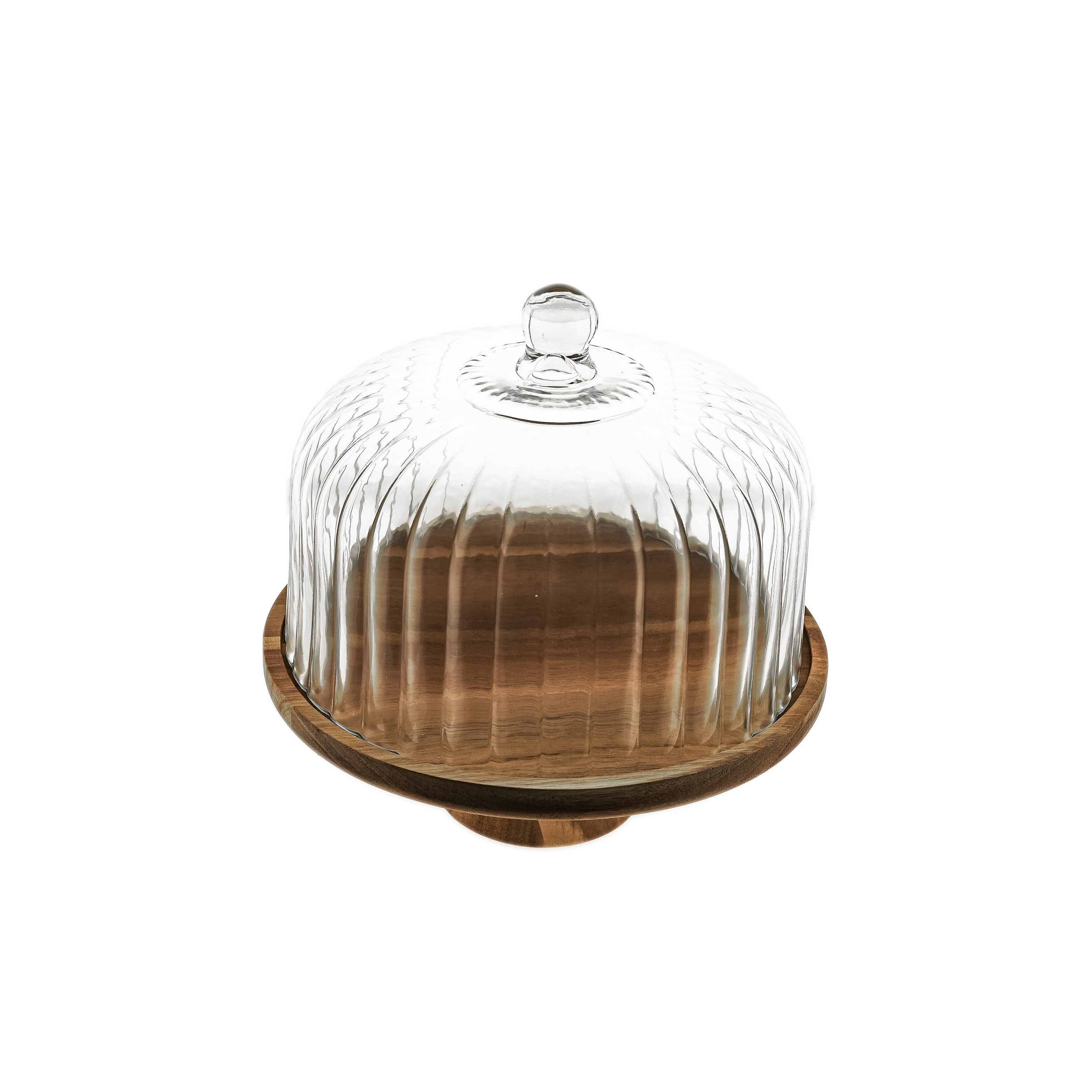 Almina Servierplatte Luana La Torta Grande Servierplatte mit Glasglocke & Holzfuß - ø30 cm, Glas, Holz, (Packung, 2-tlg., 1x Servierplatte1x Glasglocke)