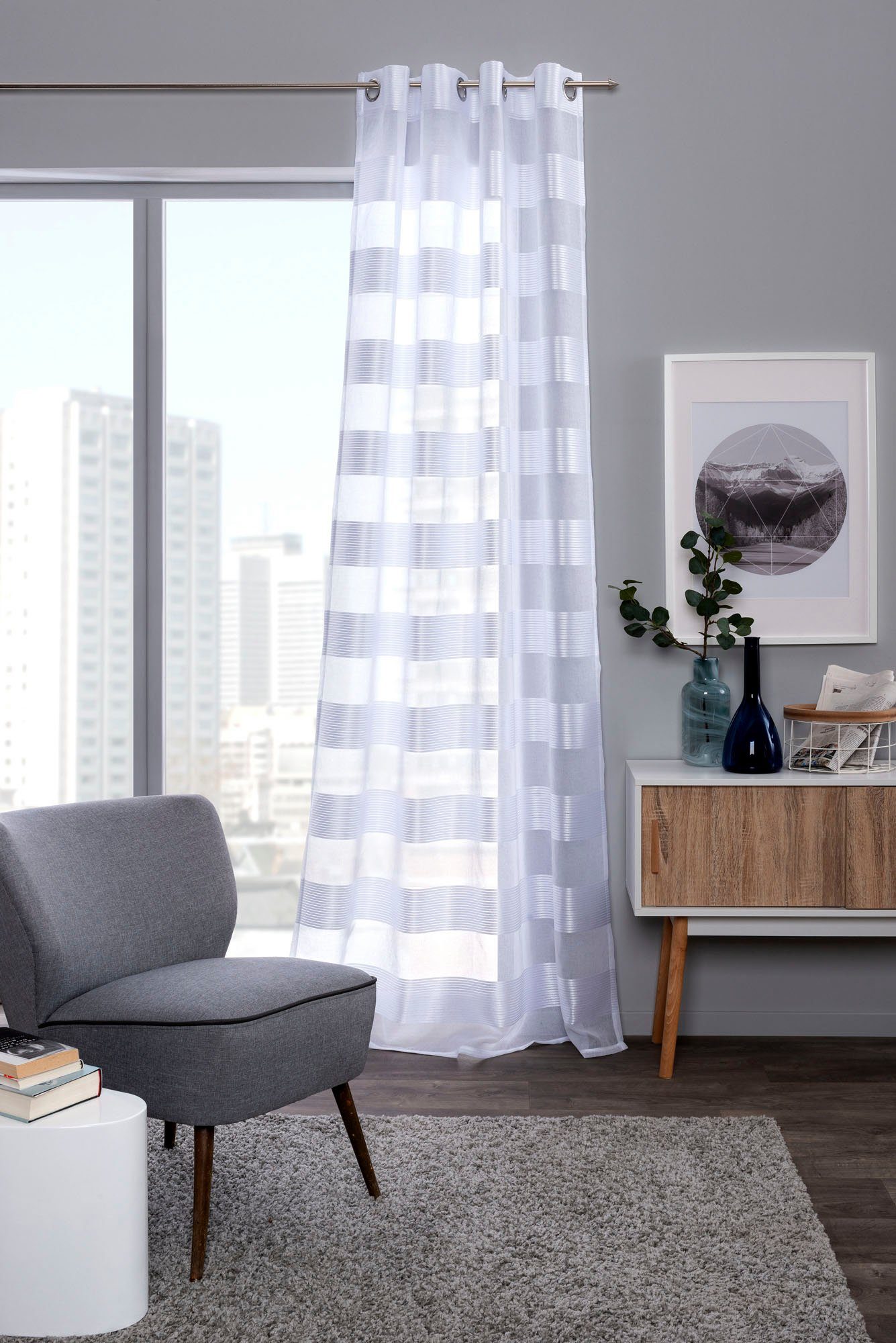 decolife Vorhang Ella (1 St), Ösen, halbtransparent, Voile, HxB: 245x135, Ösen-Vorhang mit Querstreifen