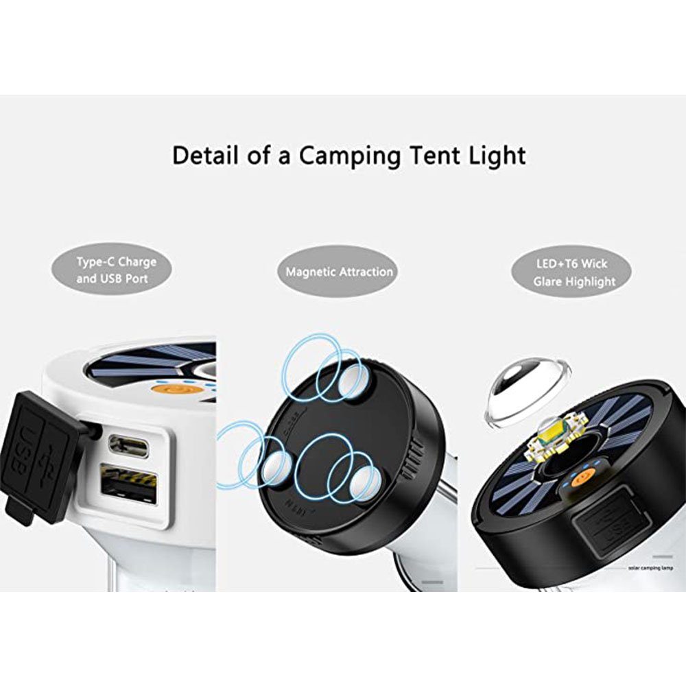 Mutoy Laterne IPX45 Aufladbar Wasserdicht Lampe Solar Magnet Camping Campinglampe Wiederaufladbare, Tragbar LED Akku, Camping Beleuchtungsmodi Notfäll 4 für (Campingleuchte, Outdoor Camping Laterne Angeln Wandern 1800mAH Weiß mit Zeltlampe)