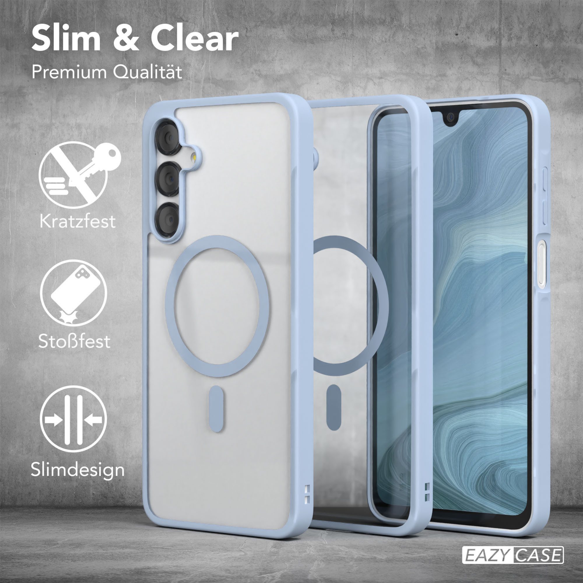 EAZY CASE Handyhülle Transparente Hülle MagSafe Samsung Galaxy A16 5G 6,7 Zoll, Softcase, Schutzhülle mit Displayschutz, stoßfest, kratzfest, Hellblau – Bild 5 von 5