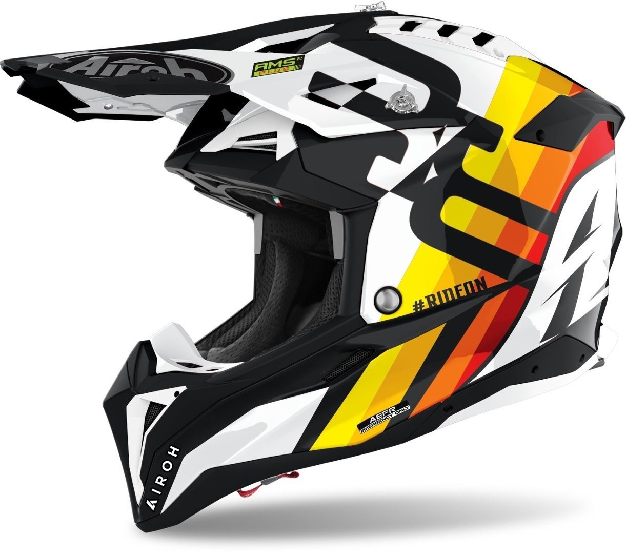 Airoh Motorradhelm Aviator 3 Rainbow Carbon Motocross Helm (waschbar), Notfallsystem-Polsterung (EQRS)