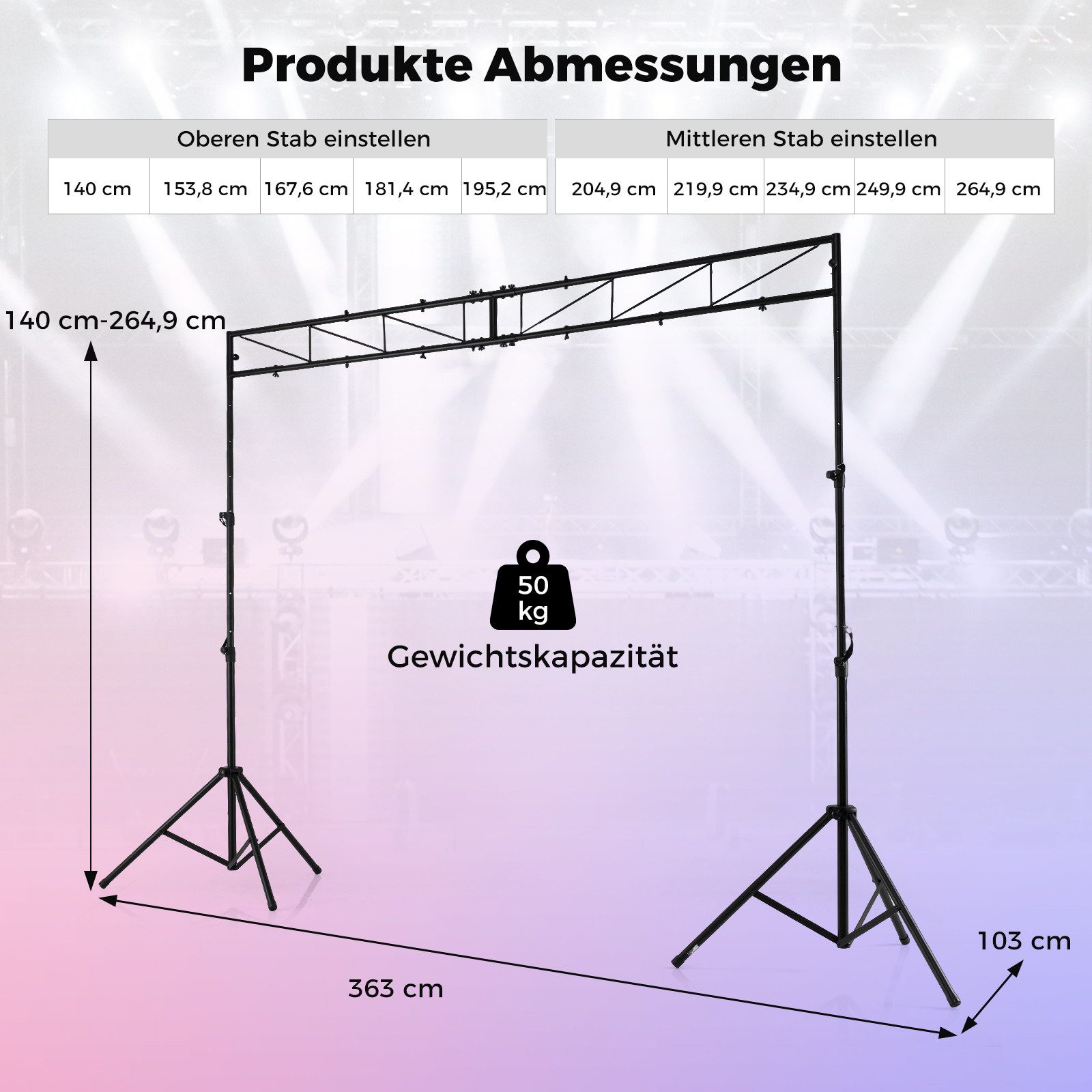 COSTWAY Lampenstativ (360 cm DJ Lampenstativ, 140-265cm höhenverstellbar) – Bild 5 von 5