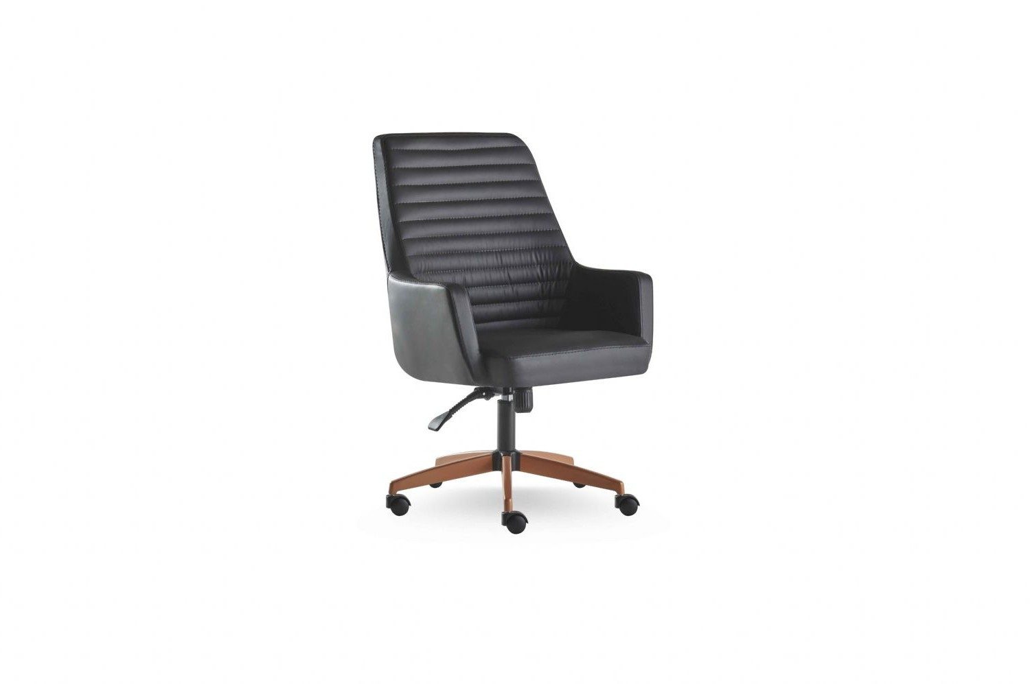 Xlmoebel Bürostuhl Schwarzer Lederstuhl mit Rollen und Edelstahlgestell, modern (1 St), Made in Europa