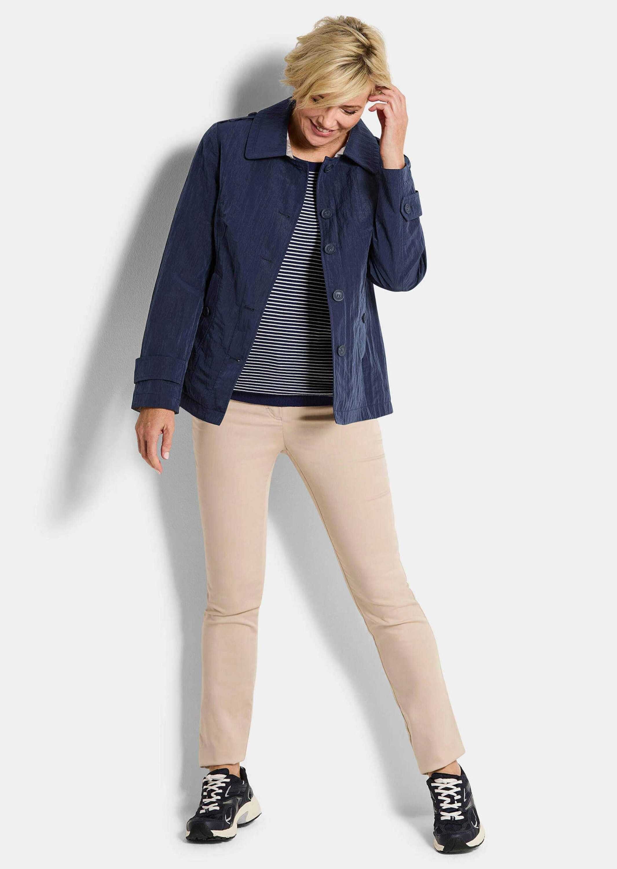 GOLDNER Allwetterjacke Übergangsjacke mit Crash-Optik Kurzmantel mit Umlegekragen, Wiener Nähten, Taschen und Langarm