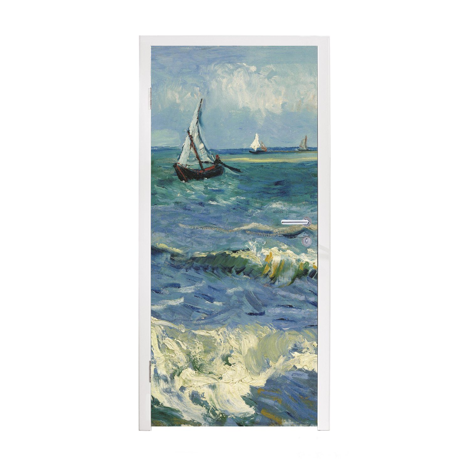 MuchoWow Türtapete Meereslandschaft bei Les Saintes-Maries-de-la-Mer - Vincent van Gogh, Matt, bedruckt, (1 St), Fototapete für Tür, Türaufkleber, 75x205 cm