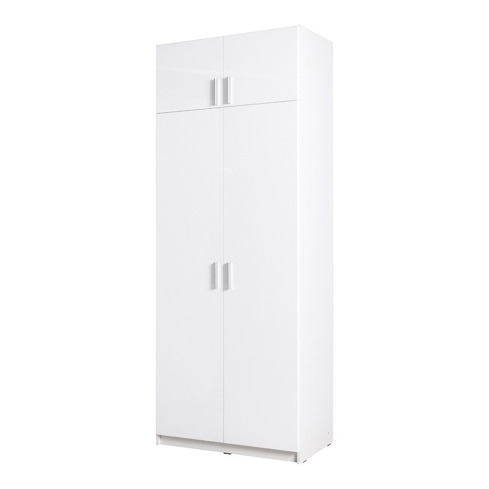 Lomadox Kleiderschrank SELAWIK-166 Schlafzimmerschrank mit Aufsatz, weiß Glanz, ca. 92/238/54cm