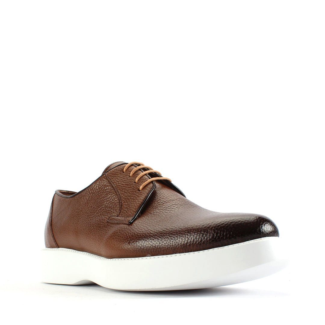 Celal Gültekin Leder Derby Plateau Sneaker Herren Sneaker Narbenleder Derby, Echtleder-Futter, Hellbraun/Weiß, 44