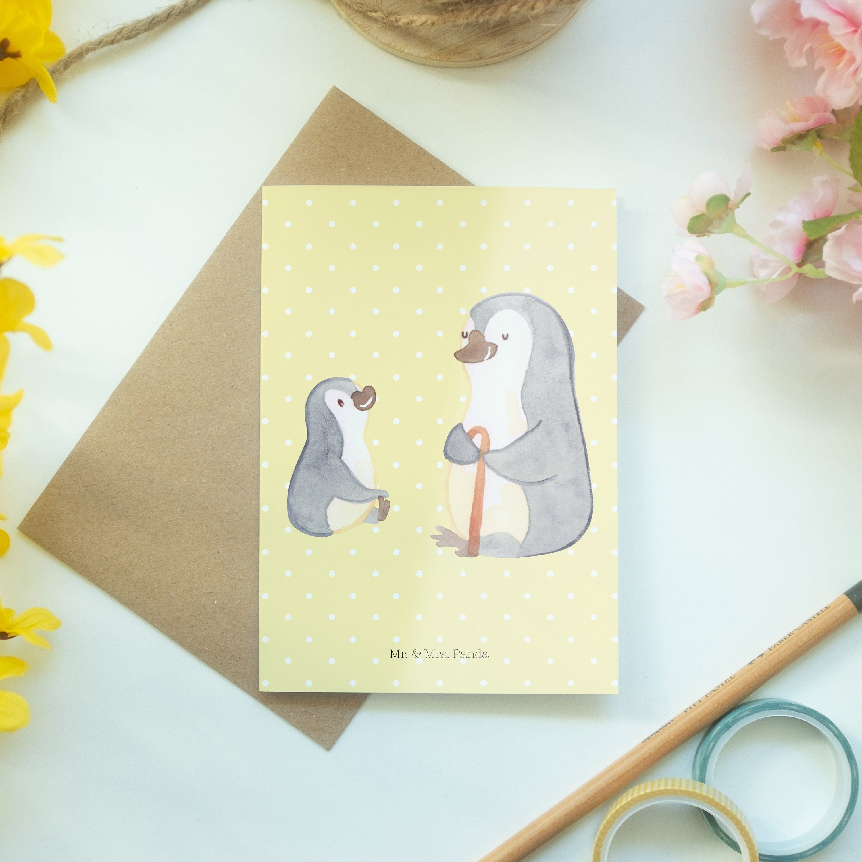 Opa, Mr. Opa Enkel Geschenk, bester - Mama, Gelb Pinguin Panda - Gesche Mrs. & Grußkarte Pastell