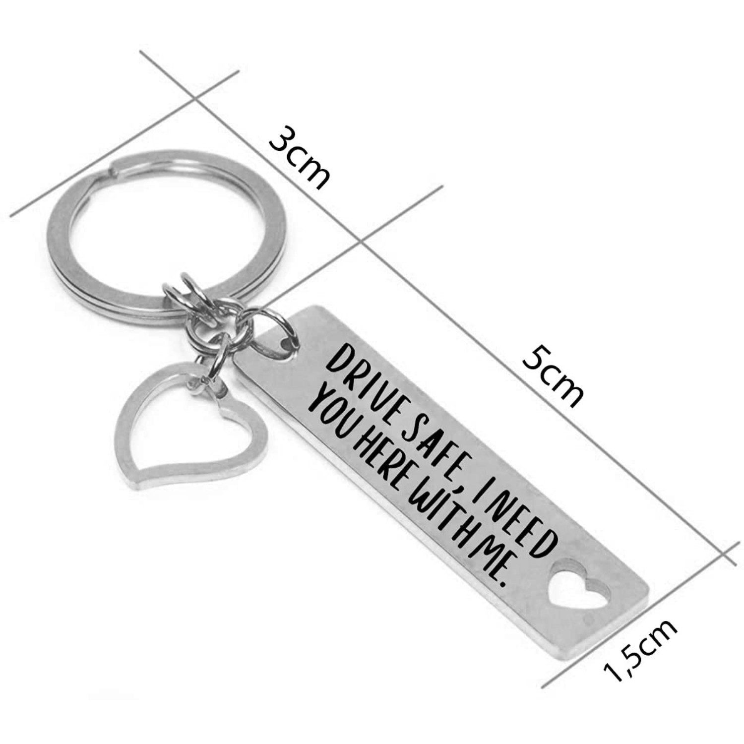 Geschenkehöhle Schlüsselanhänger mit Gravur Drive safe, I need you here with me - Glücksbringer Fahr vorsichtig, mit Herz als Glücksbringer und Schutzengel für  – Bild 5 von 5