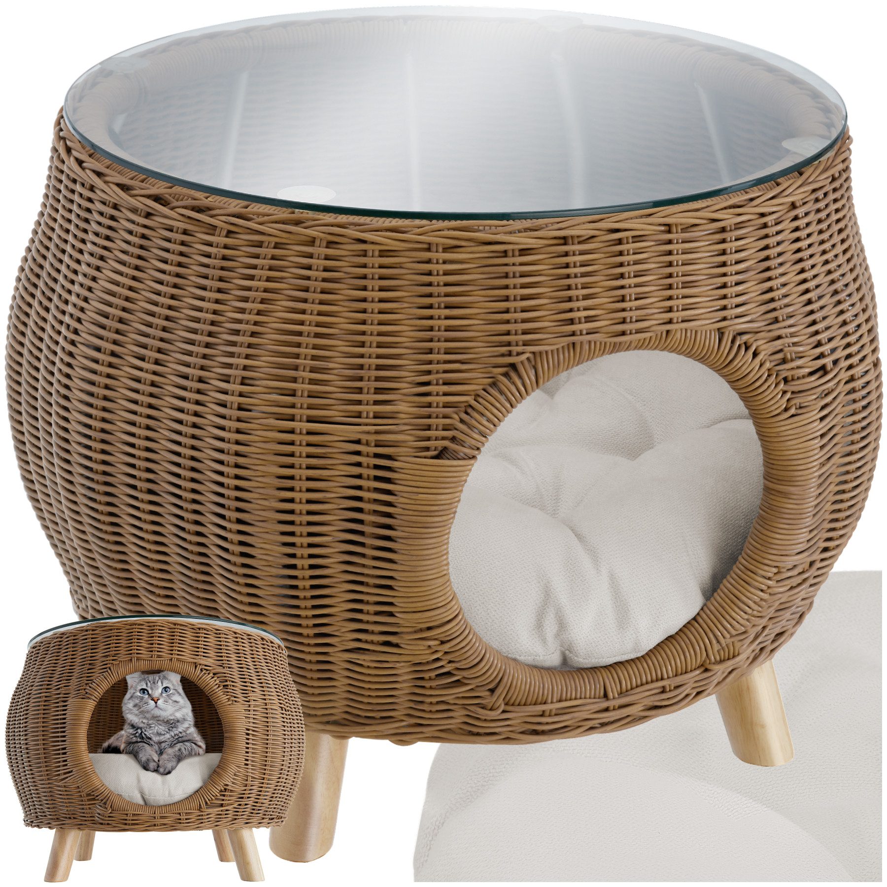 tectake Couchtisch Tivoli Sofatisch aus Polyrattan - integriertes Haustierb günstig online kaufen